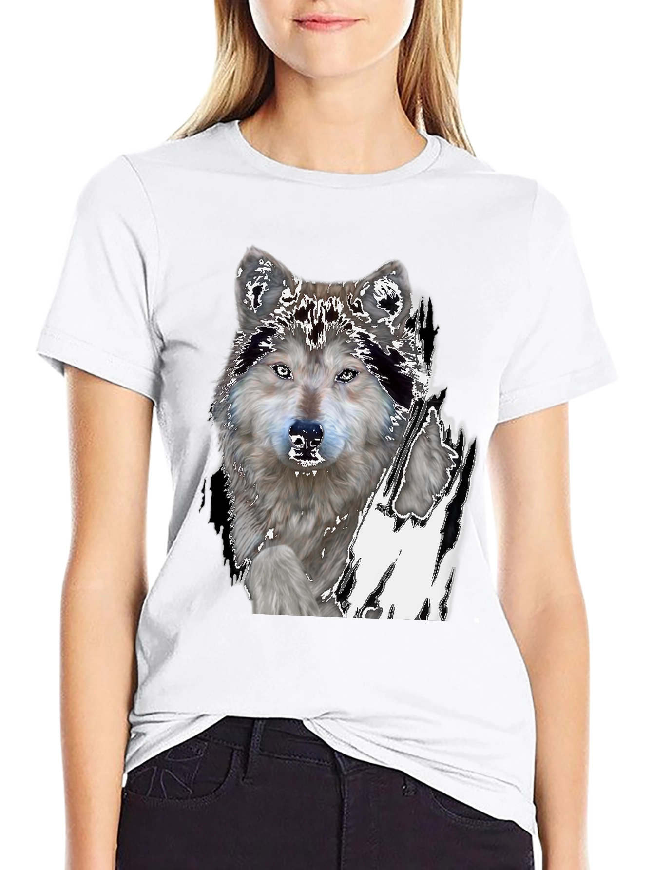 Black Wolf Graphic Print Black T-Shirt view 9