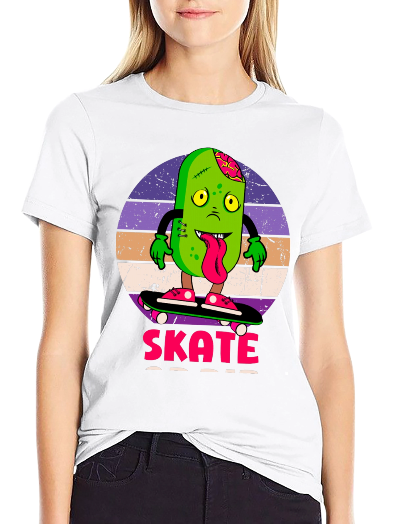 Black Zombie Pickle Skate T-Shirt view 9