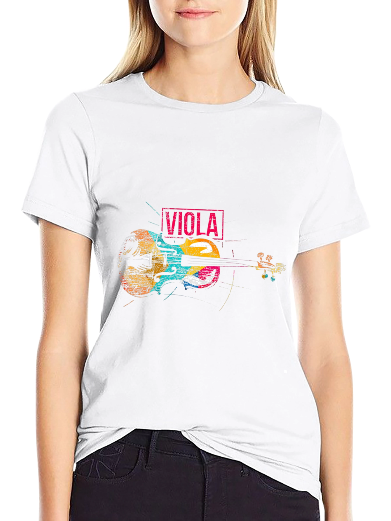 Black Viola Music T-Shirt - Colorful Violin Design view 9
