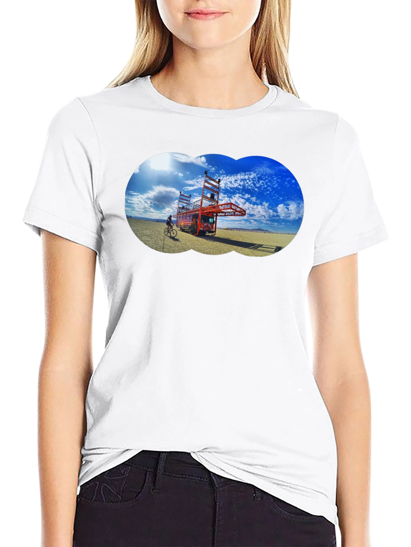 Black Novelty Black T-Shirt with Artistic Desert Scene view 9
