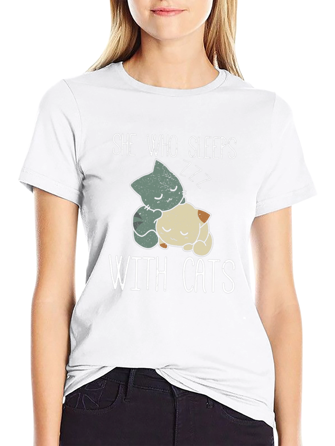 Black She Who Sleeps With Cats T-Shirt view 9