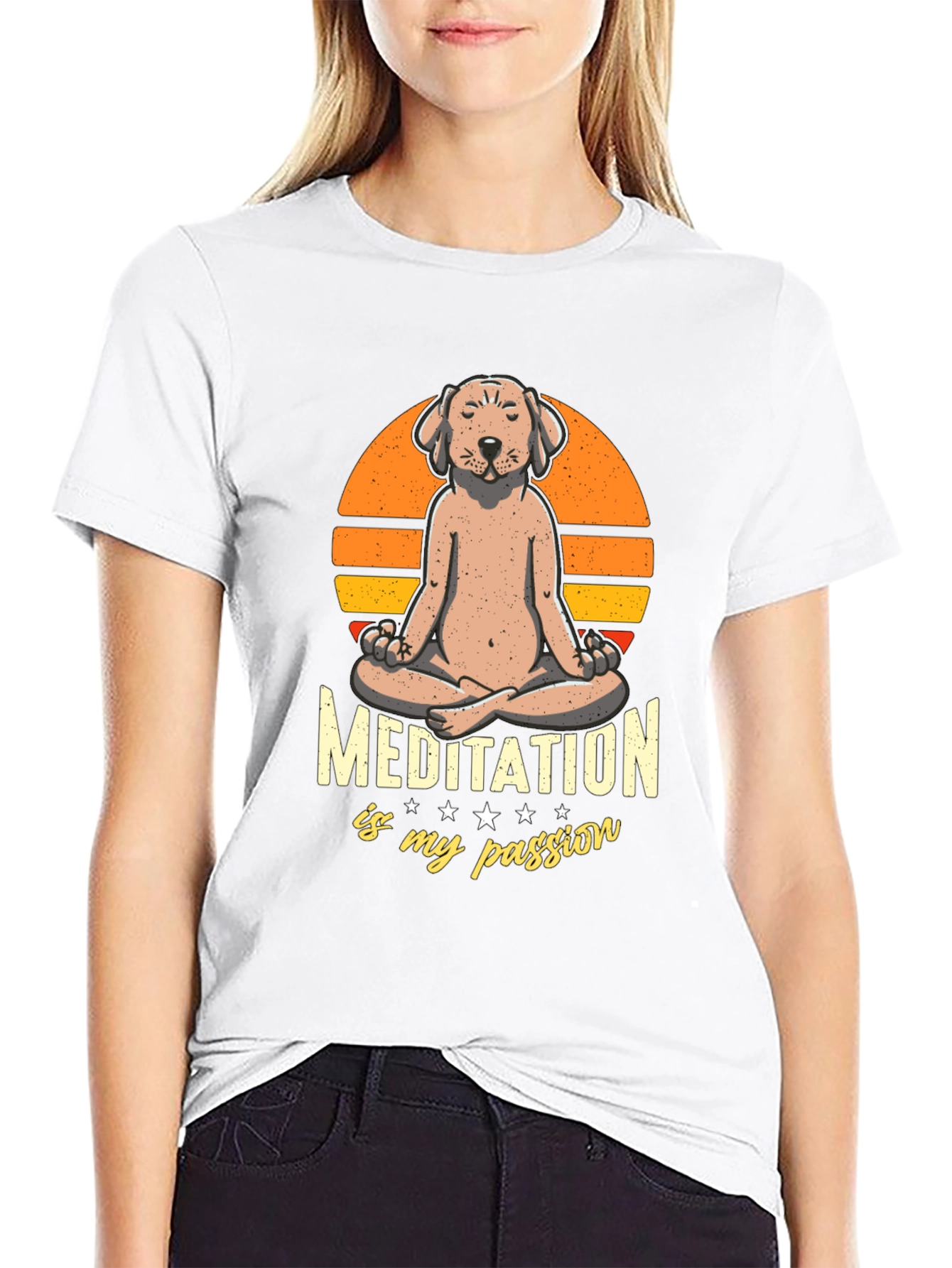 Black Meditating Dog T-Shirt - Find Your Zen view 9