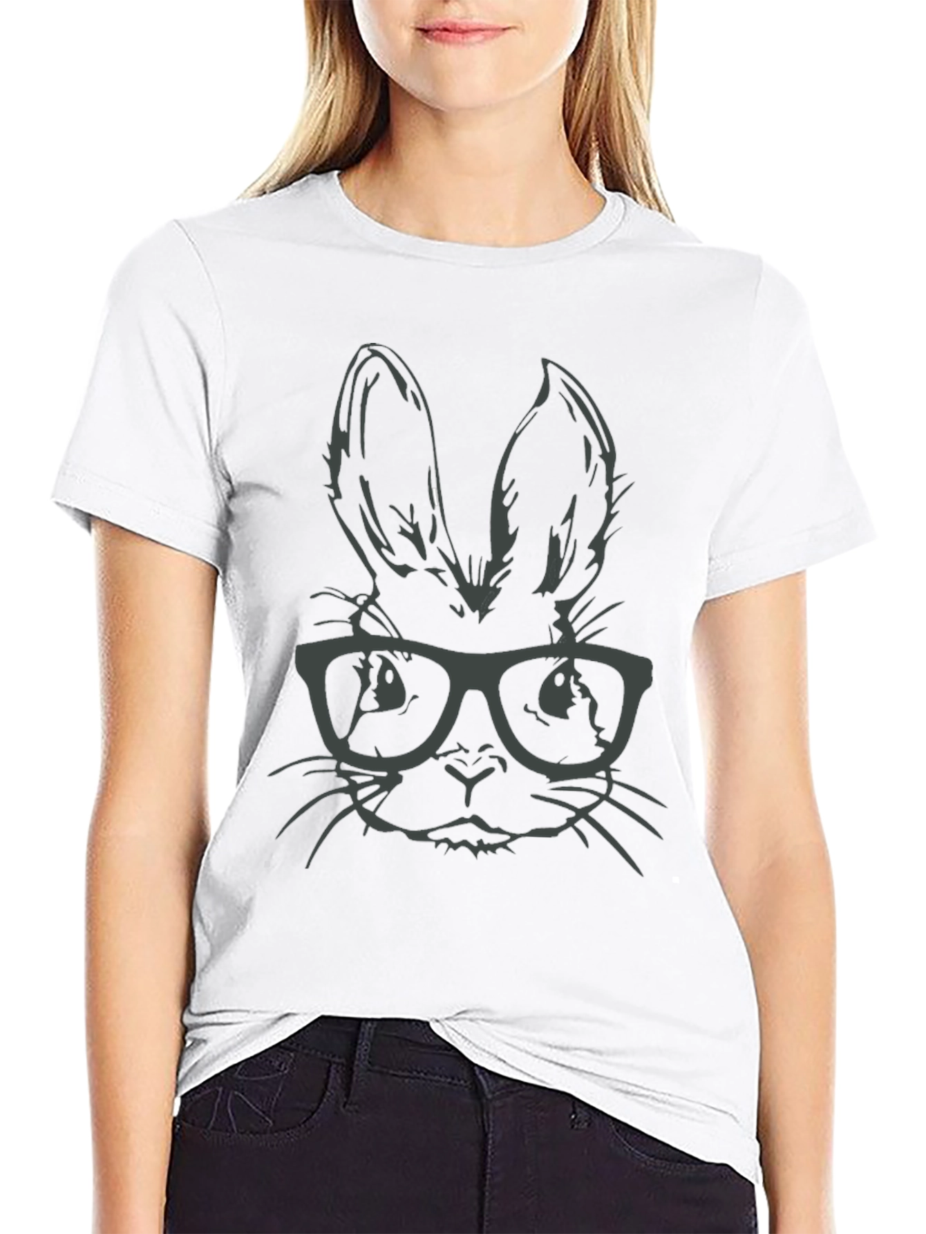 Black Hipster Bunny T-Shirt - Stylish Rabbit with Glasses view 9