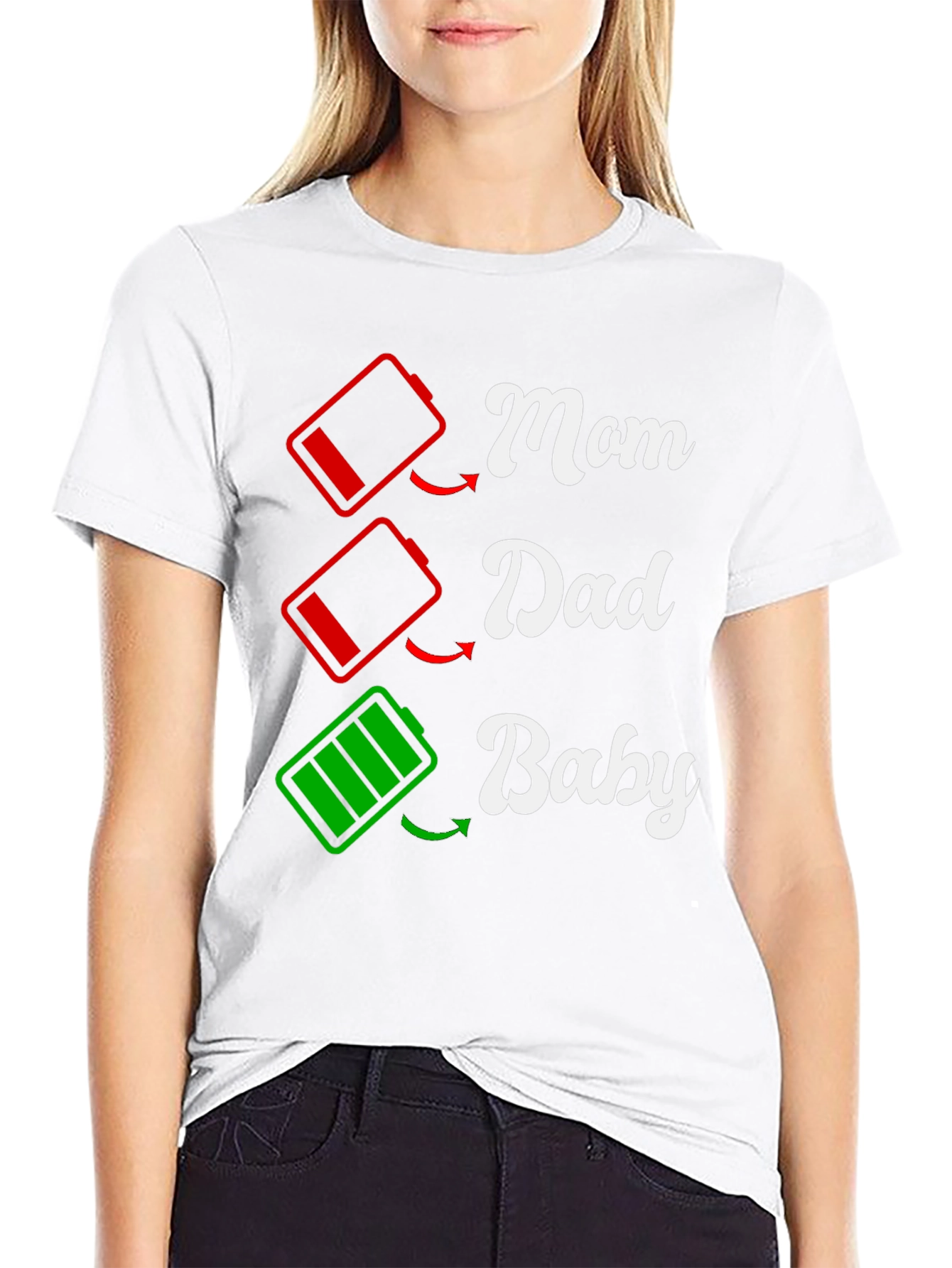 Black Funny Family Matching T-Shirt: Low Battery Mom Dad Baby  view 9