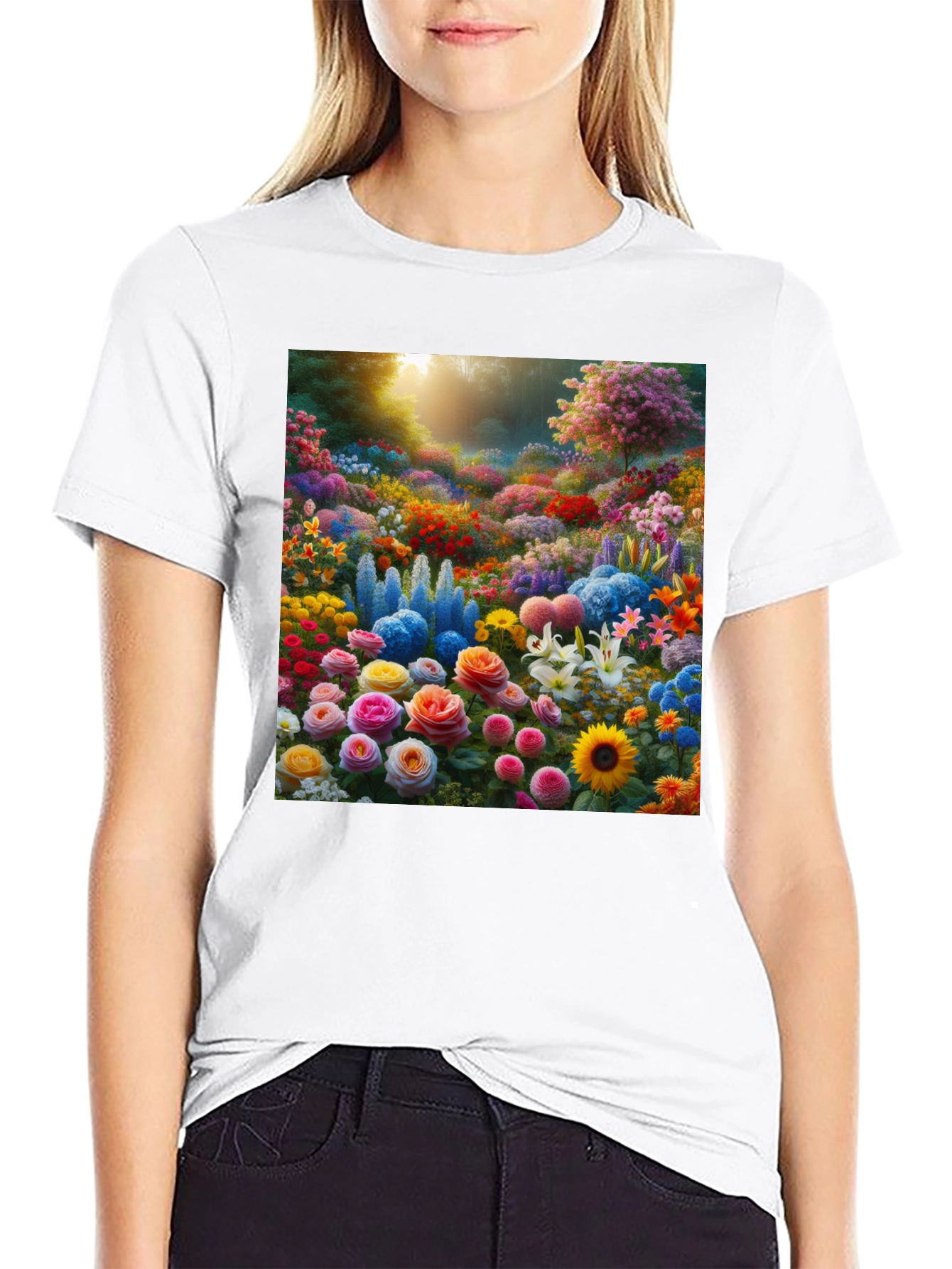 Black Floral Garden Print Crew Neck T-Shirt view 9