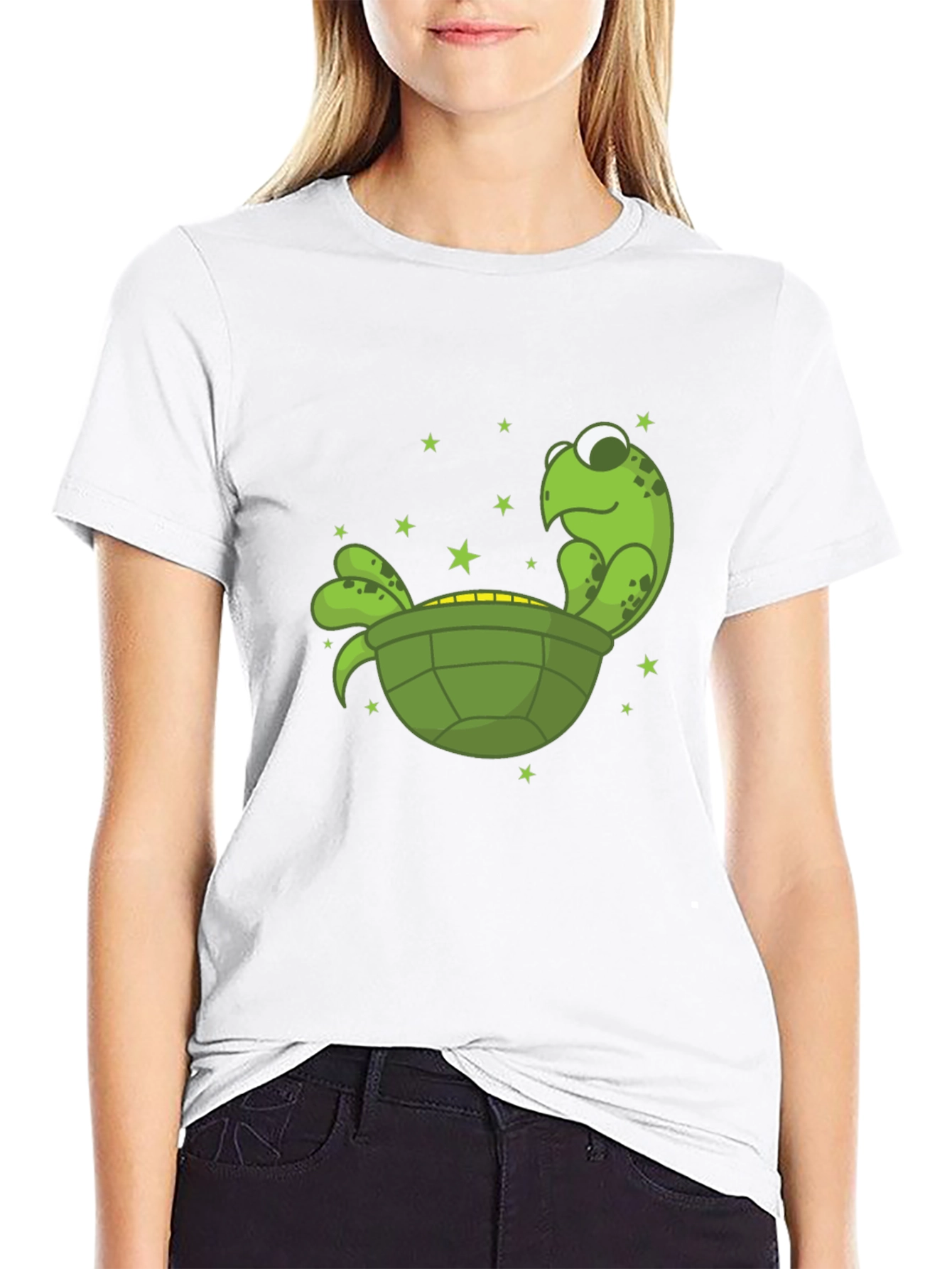 Black Cartoon Turtle Graphic Tee - Unisex Black T-Shirt view 9
