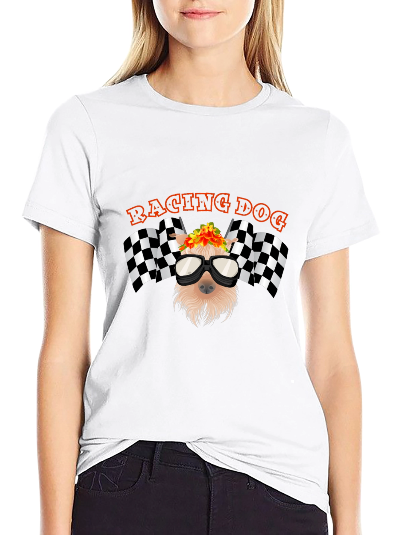 Black Racing Dog Graphic T-Shirt - Black Cotton Tee view 9