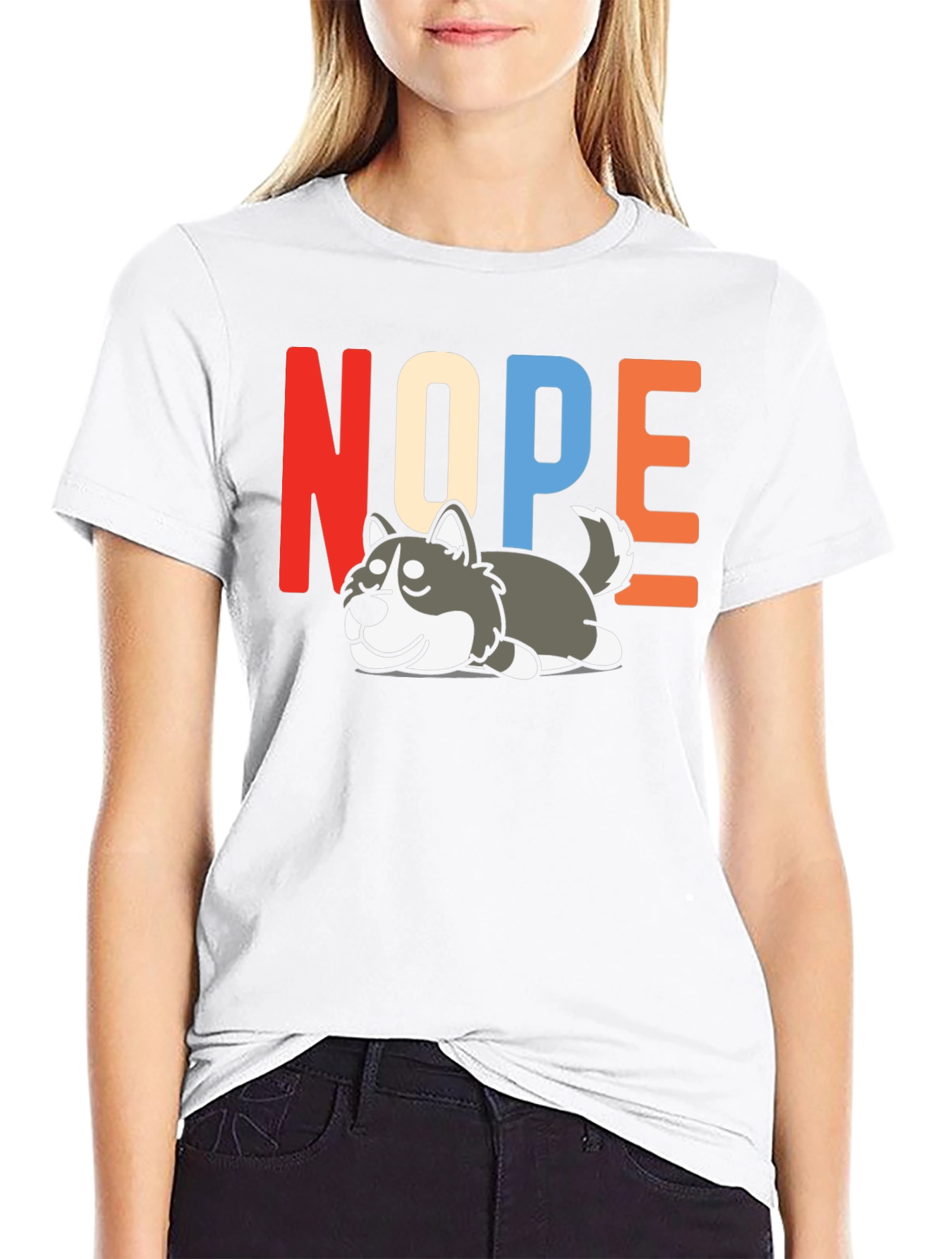 Black Nope Husky T-Shirt - Funny Lazy Dog Graphic Tee view 9