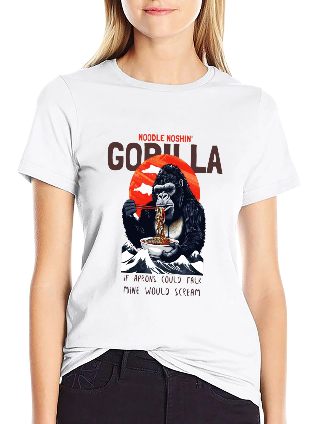 Black Noodle Noshing Gorilla T-Shirt view 9