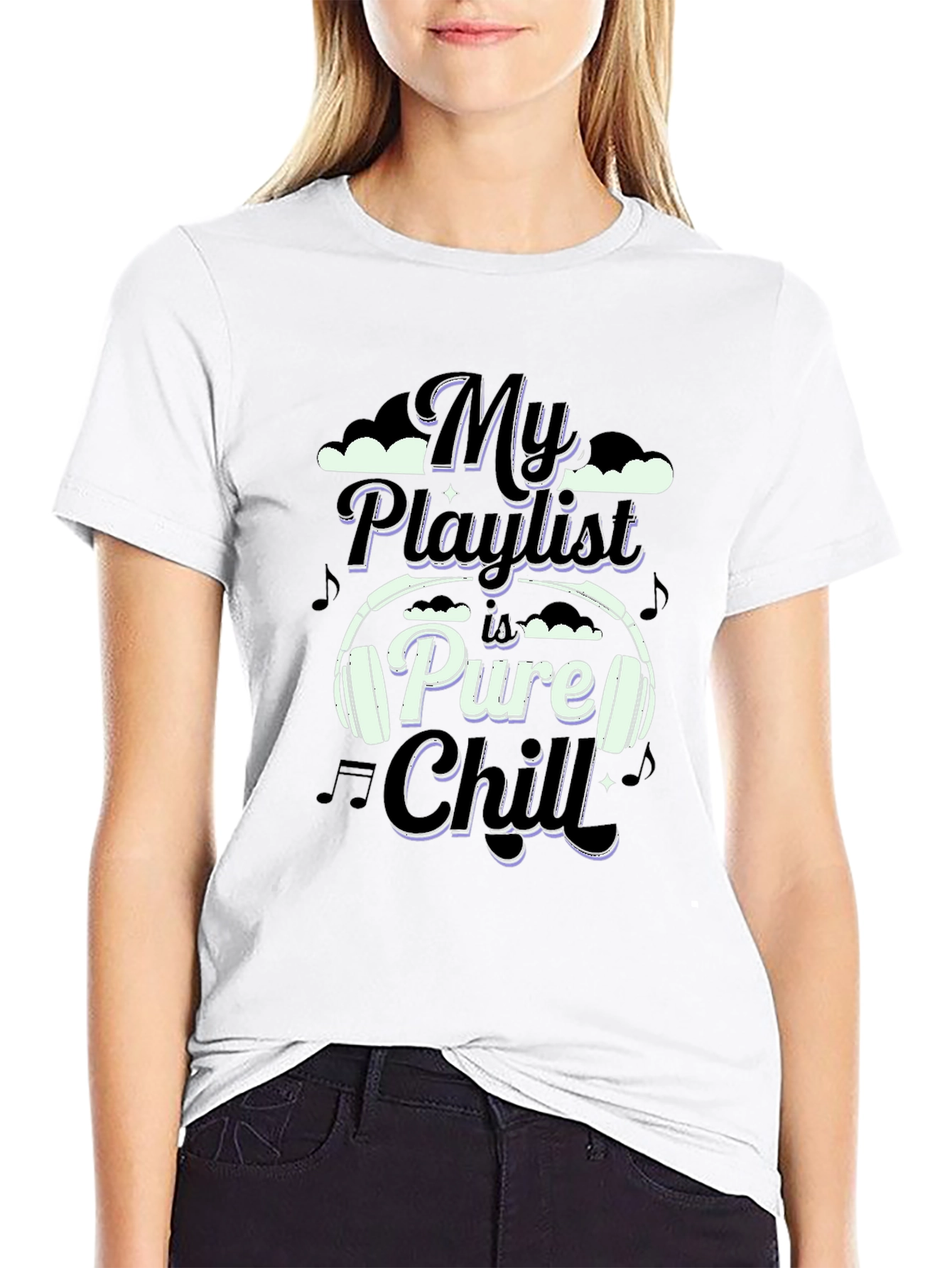 Black My Playlist is Pure Chill T-Shirt - Music Lover Tee view 9