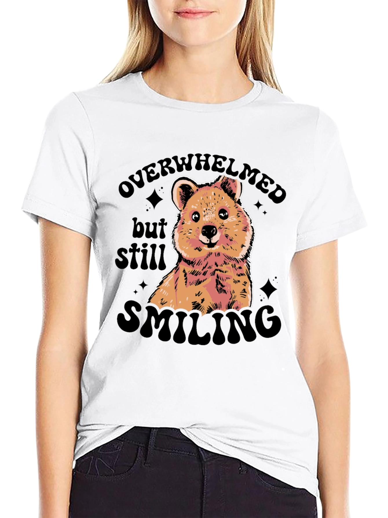 Black Overwhelmed But Still Smiling Graphic Tee view 9