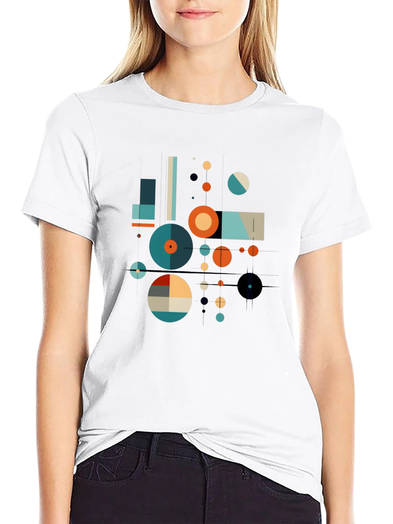 Black Geometric Art Graphic Print Black T-Shirt view 9