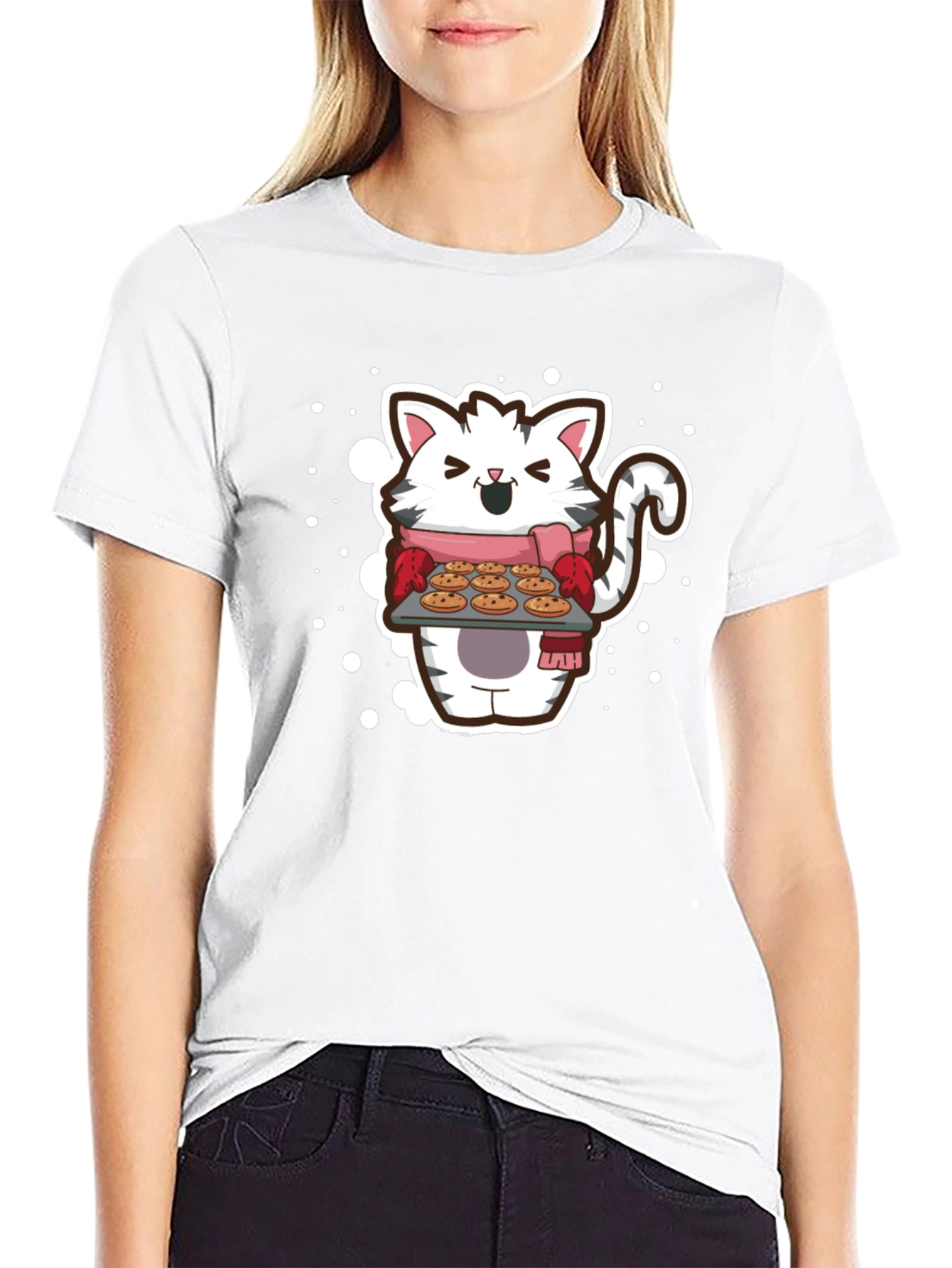 Black Cat Baker T-Shirt - Cute Cartoon Kitten with Cookies view 9