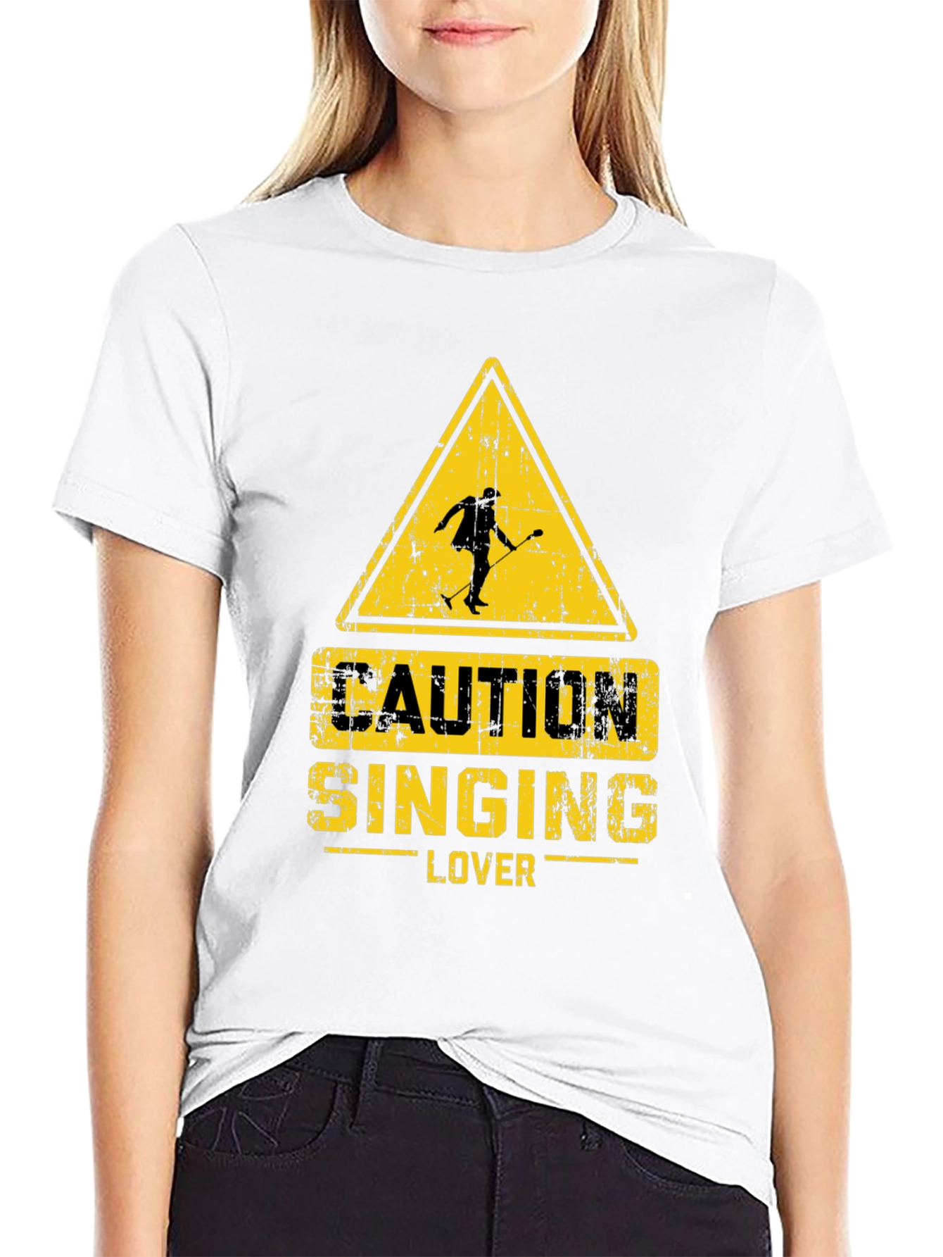Black Caution Singing Lover Black T-Shirt view 9