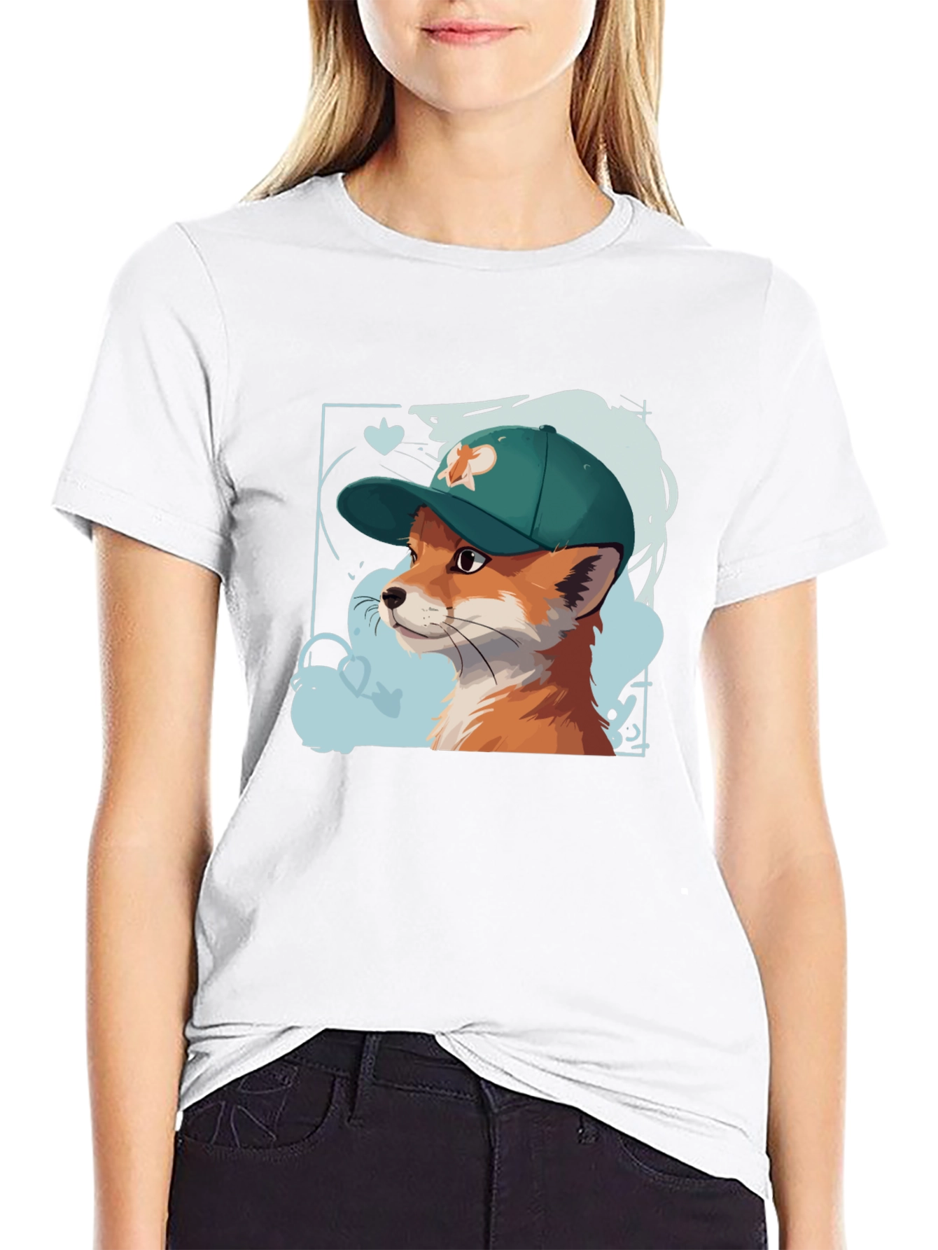 Black Cool Fox Tee: Graphic Print Cotton T-Shirt view 9