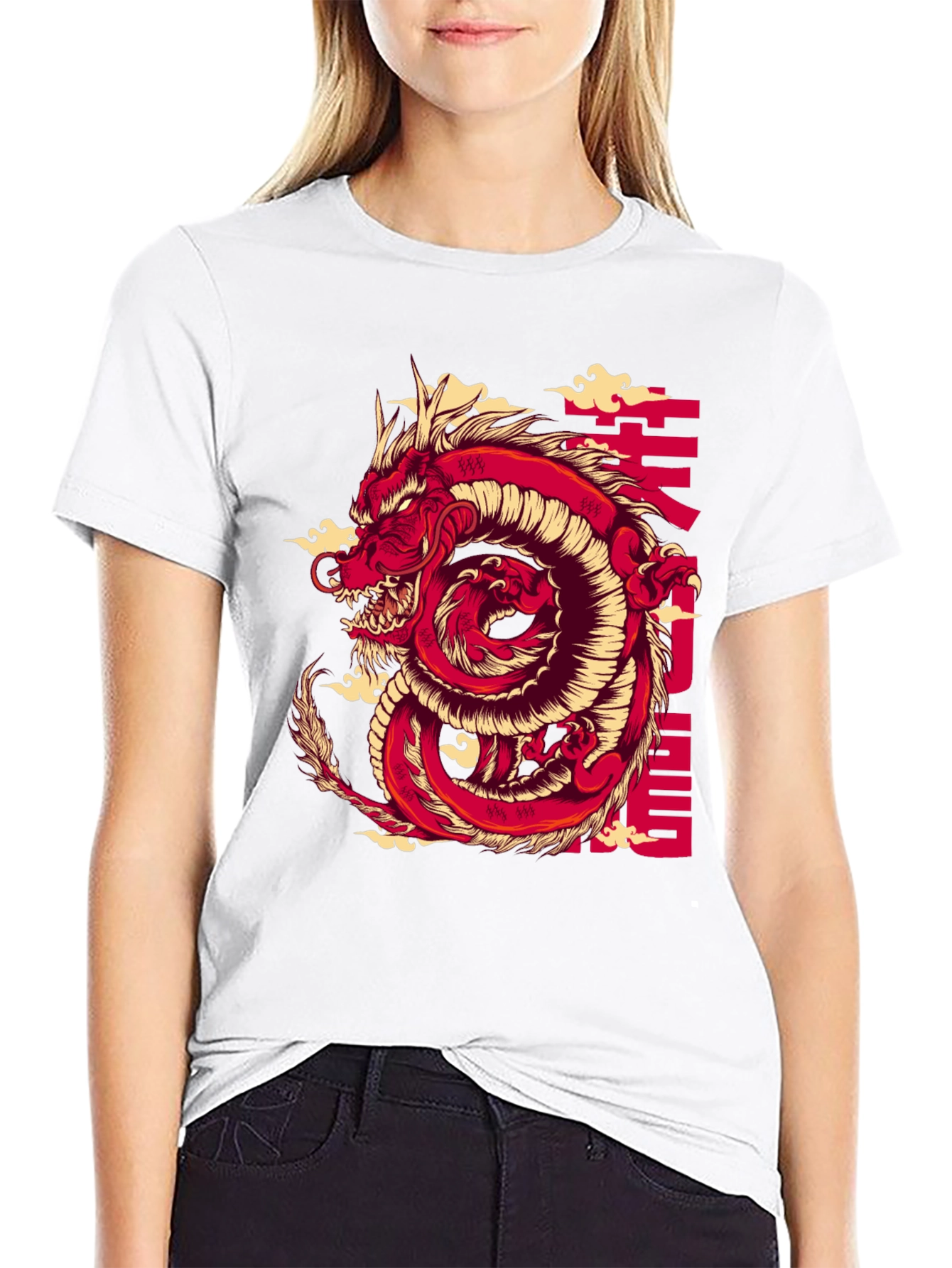 Black Red Dragon Graphic Print Black T-Shirt view 9