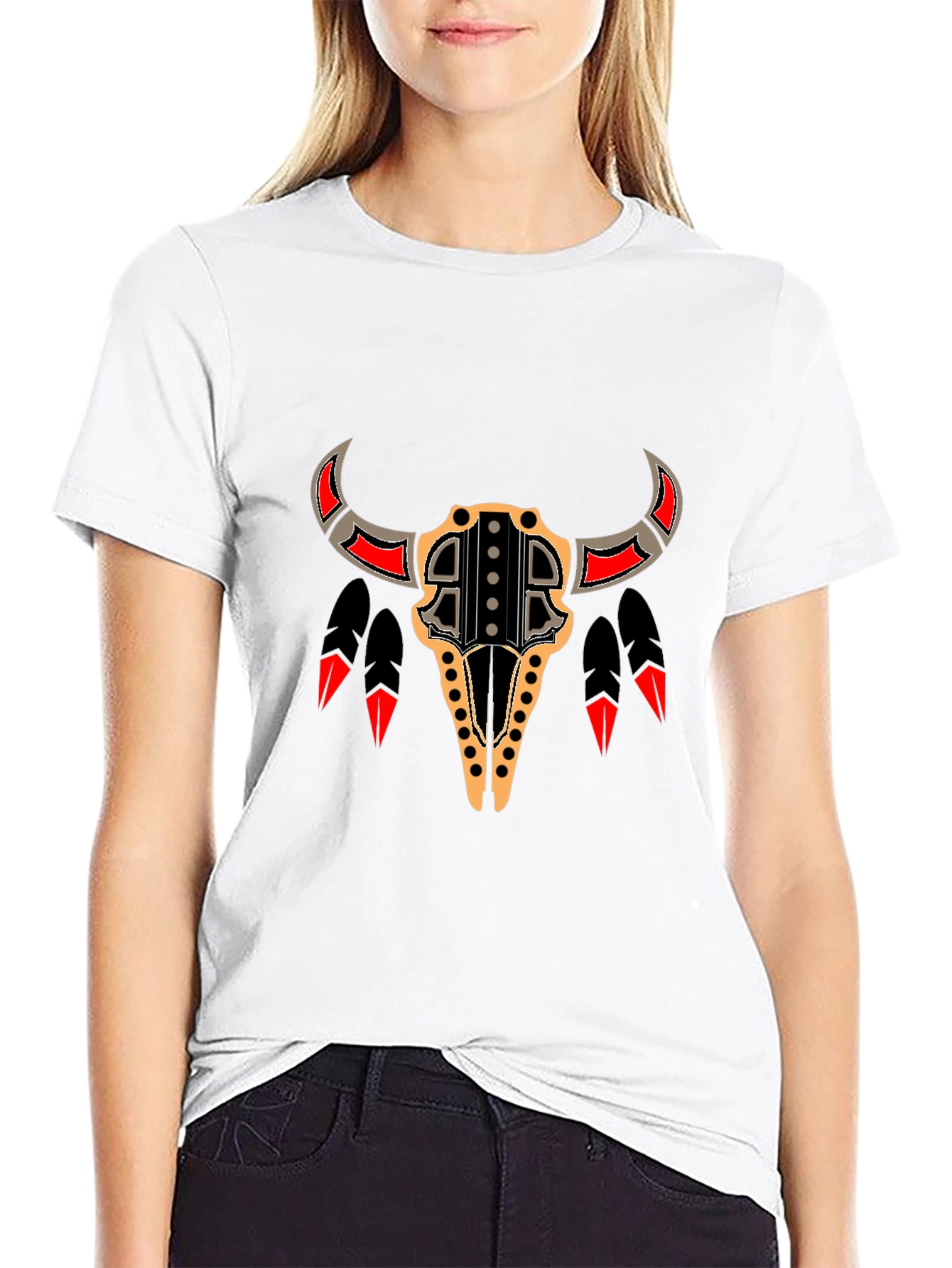 Black Tribal Bull Skull Graphic Tee - Black view 9
