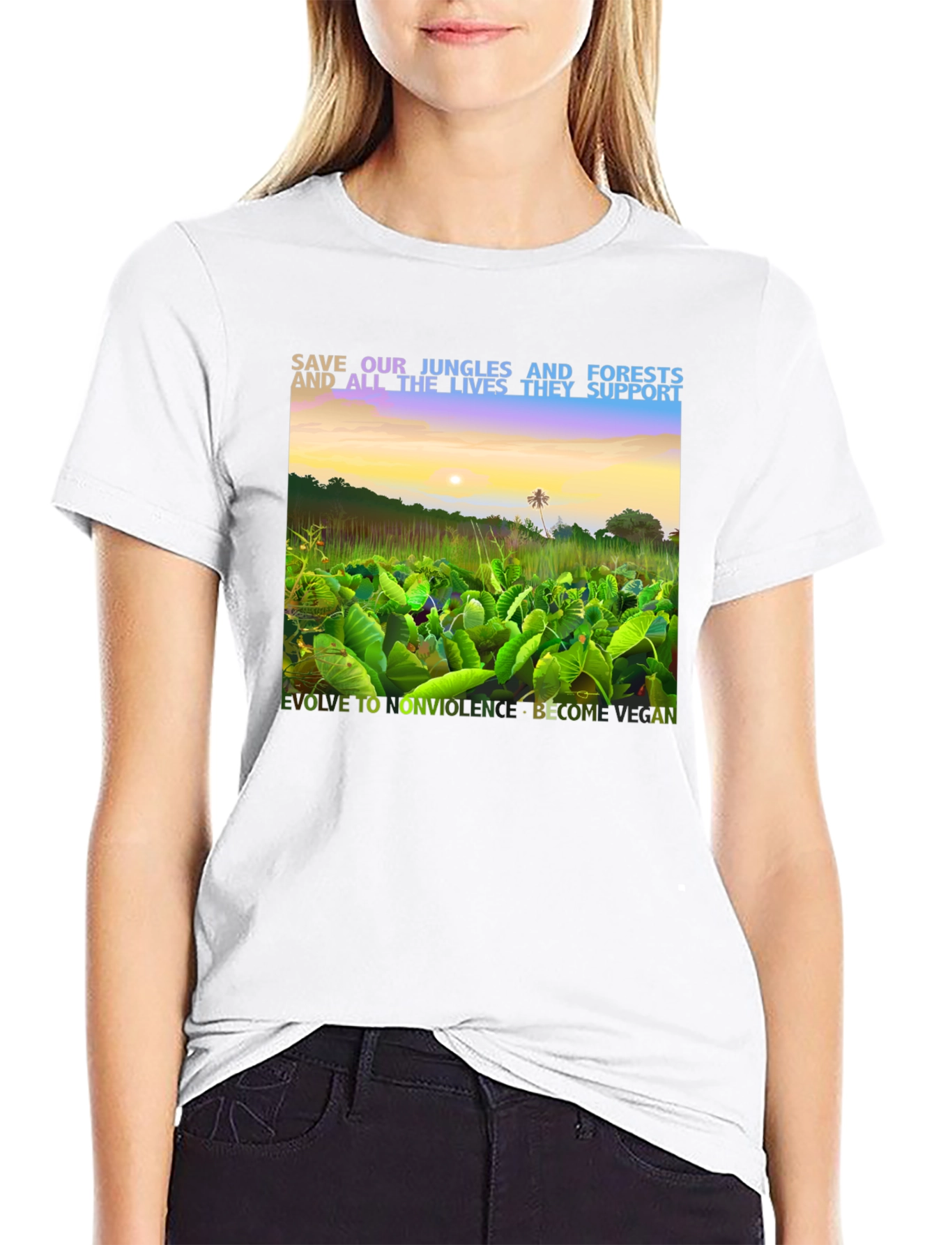 Black Save Our Jungles & Forests Vegan T-Shirt view 9