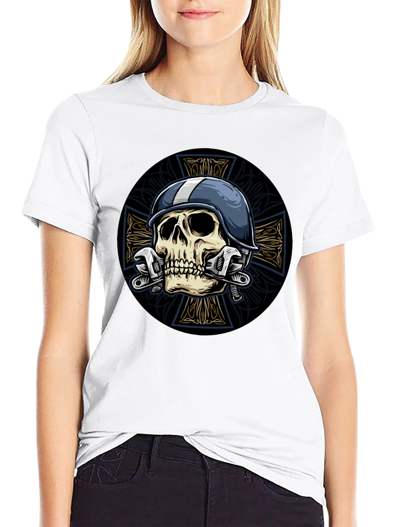 Black Skull & Wrench Graphic Tee view 9