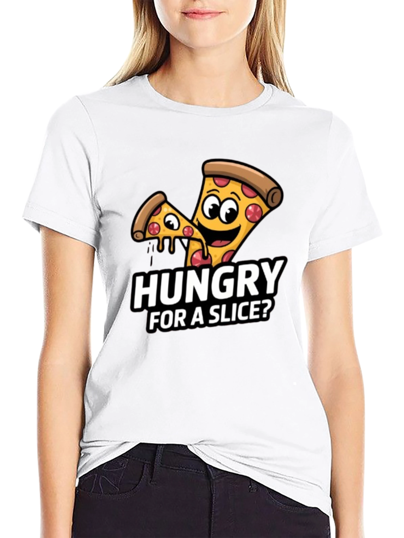 Black Hungry For a Slice? Pizza Graphic T-Shirt view 9