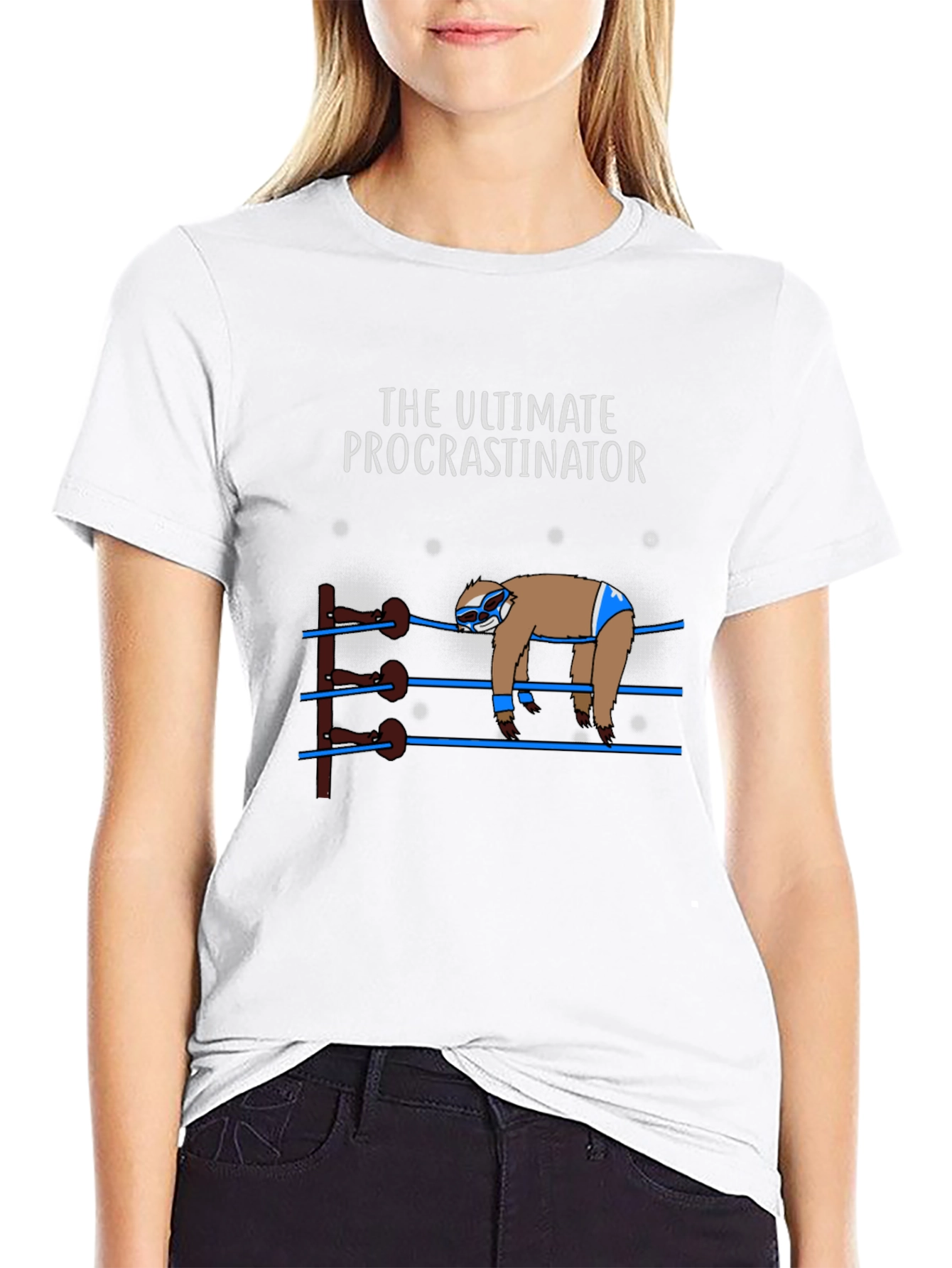 Black The Ultimate Procrastinator Wrestler Sloth Graphic Tee view 9