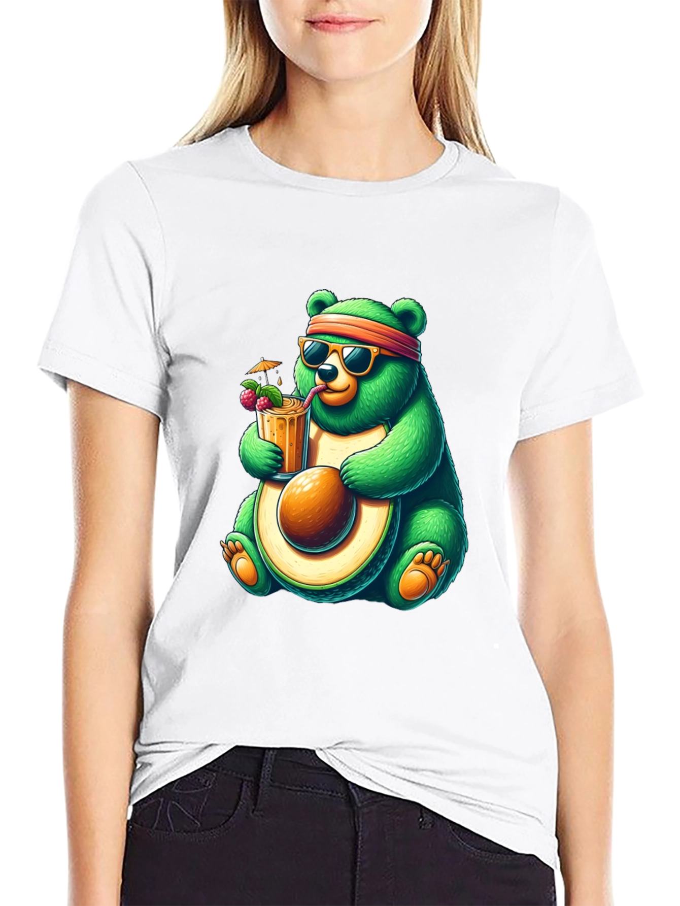 Black Bear Avocado Cocktail T-Shirt - Quirky Graphic Tee view 9