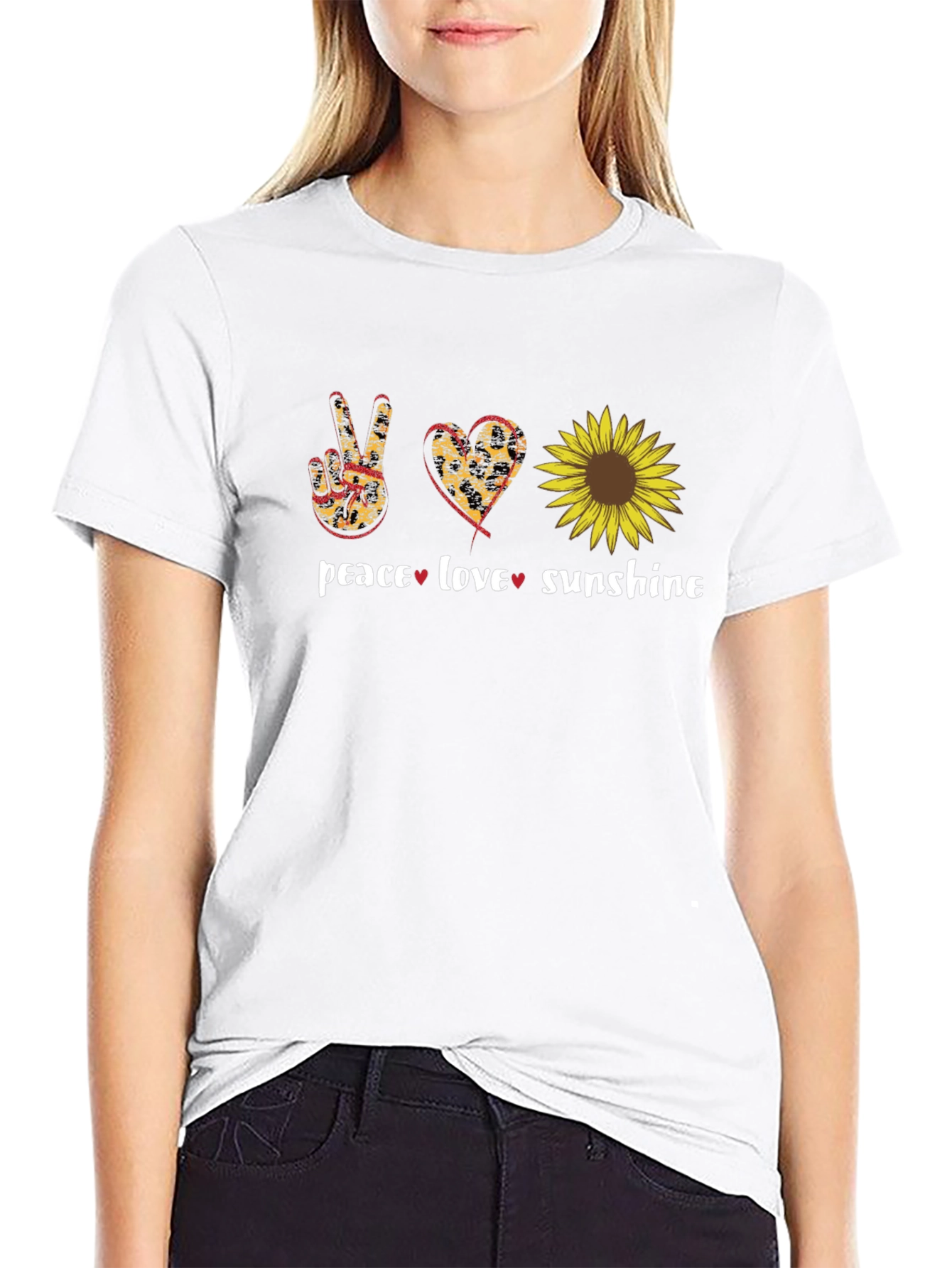 Black Peace Love Sunflower Graphic T-Shirt view 9