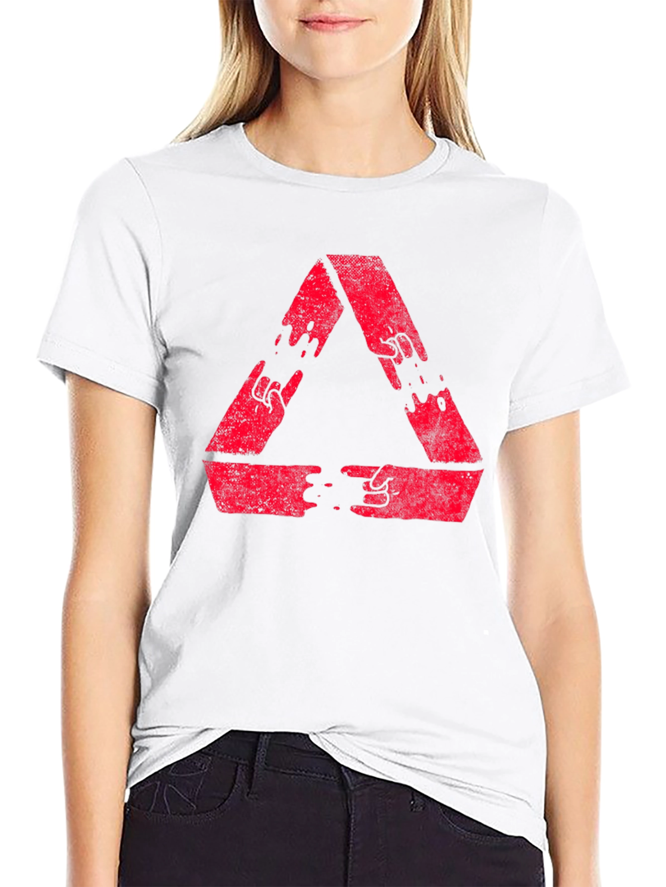 Black Red Triangle Hand Gesture Graphic Black T-Shirt view 9