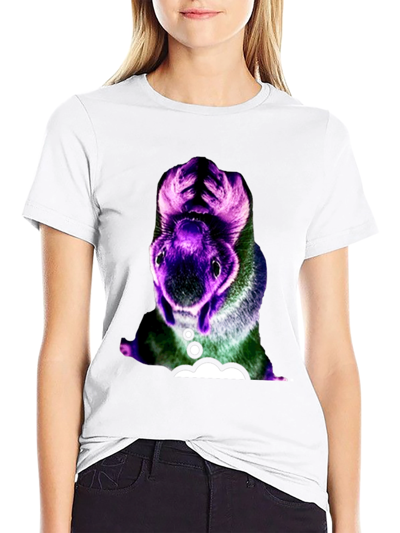 Black Surreal Squirrel Graphic Tee - Black Cotton T-Shirt view 9