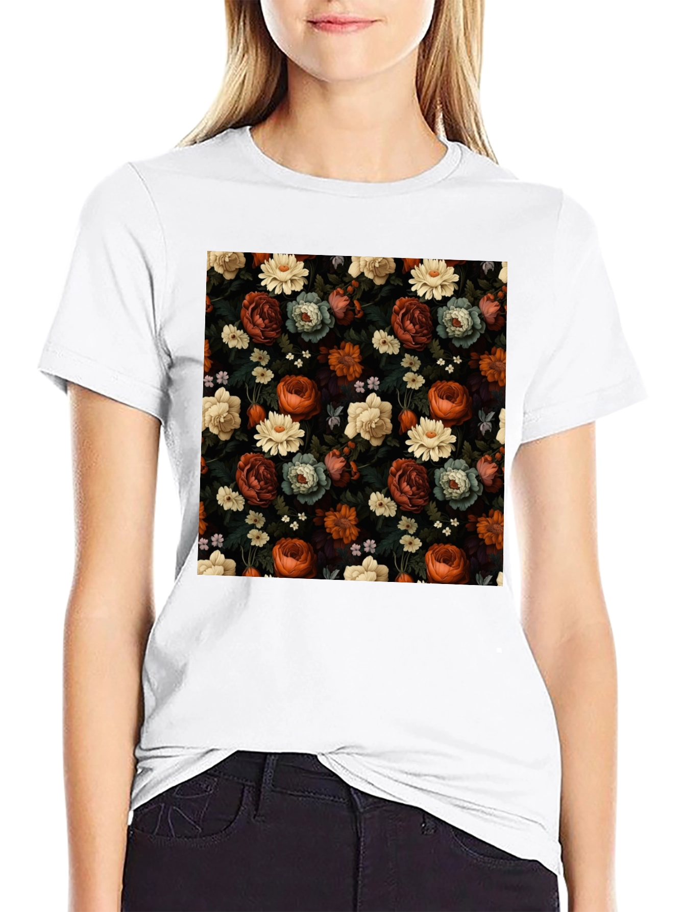 Black Floral Print Men's T-Shirt view 9