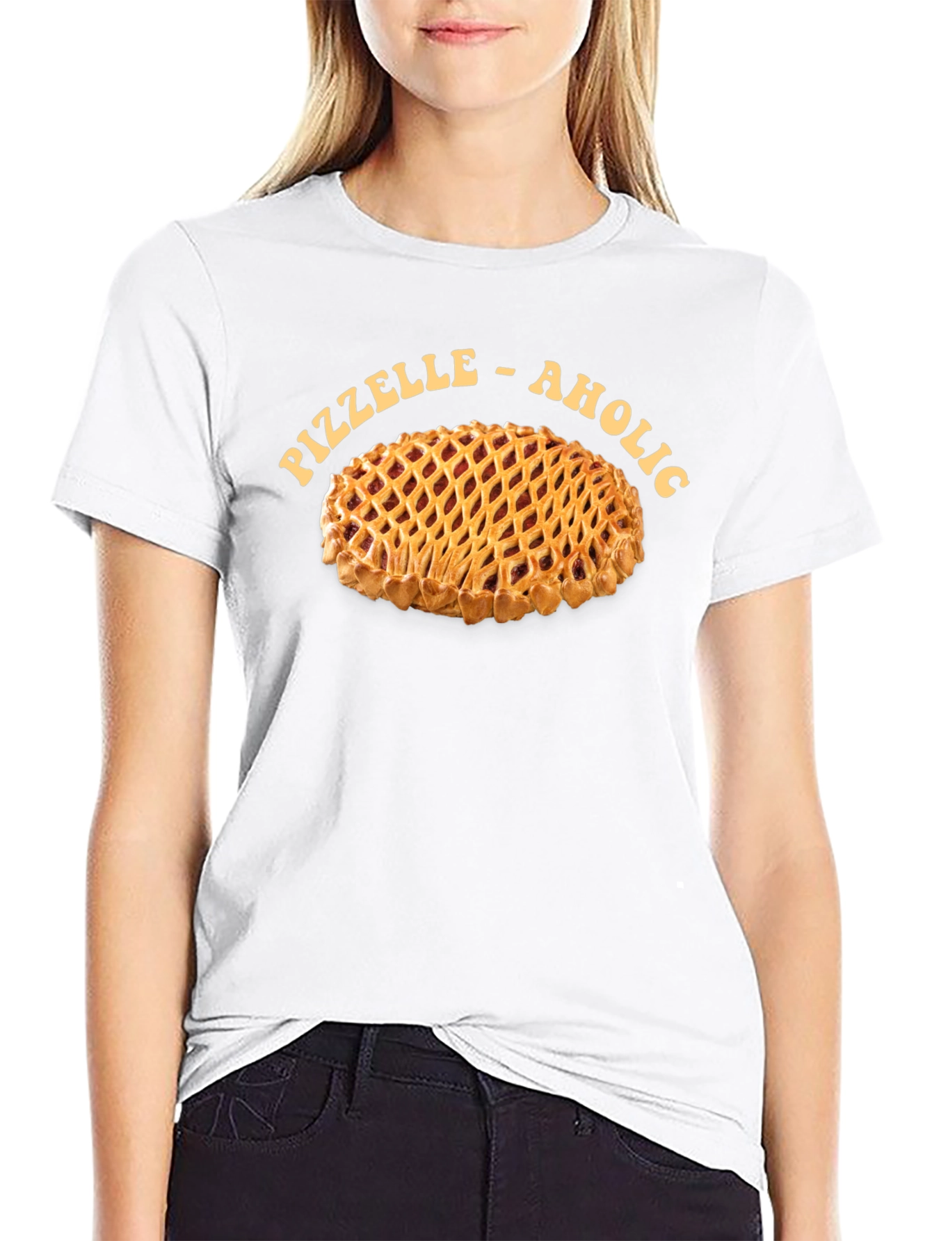 Black Pizzelle-Aholic T-Shirt, Pie Lover Apparel view 9
