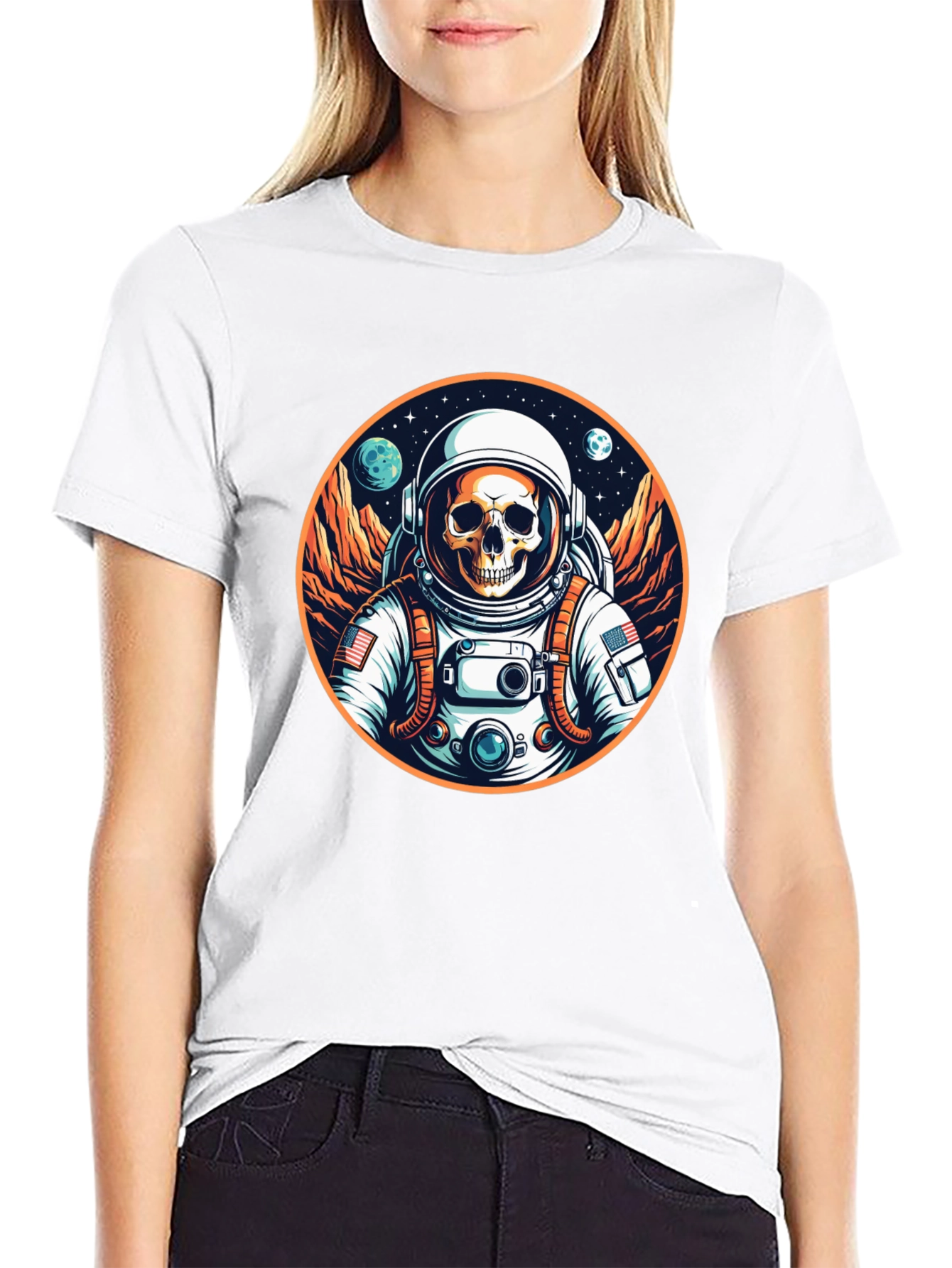 Black Skull Astronaut Graphic Tee - Outer Space Fashion view 9