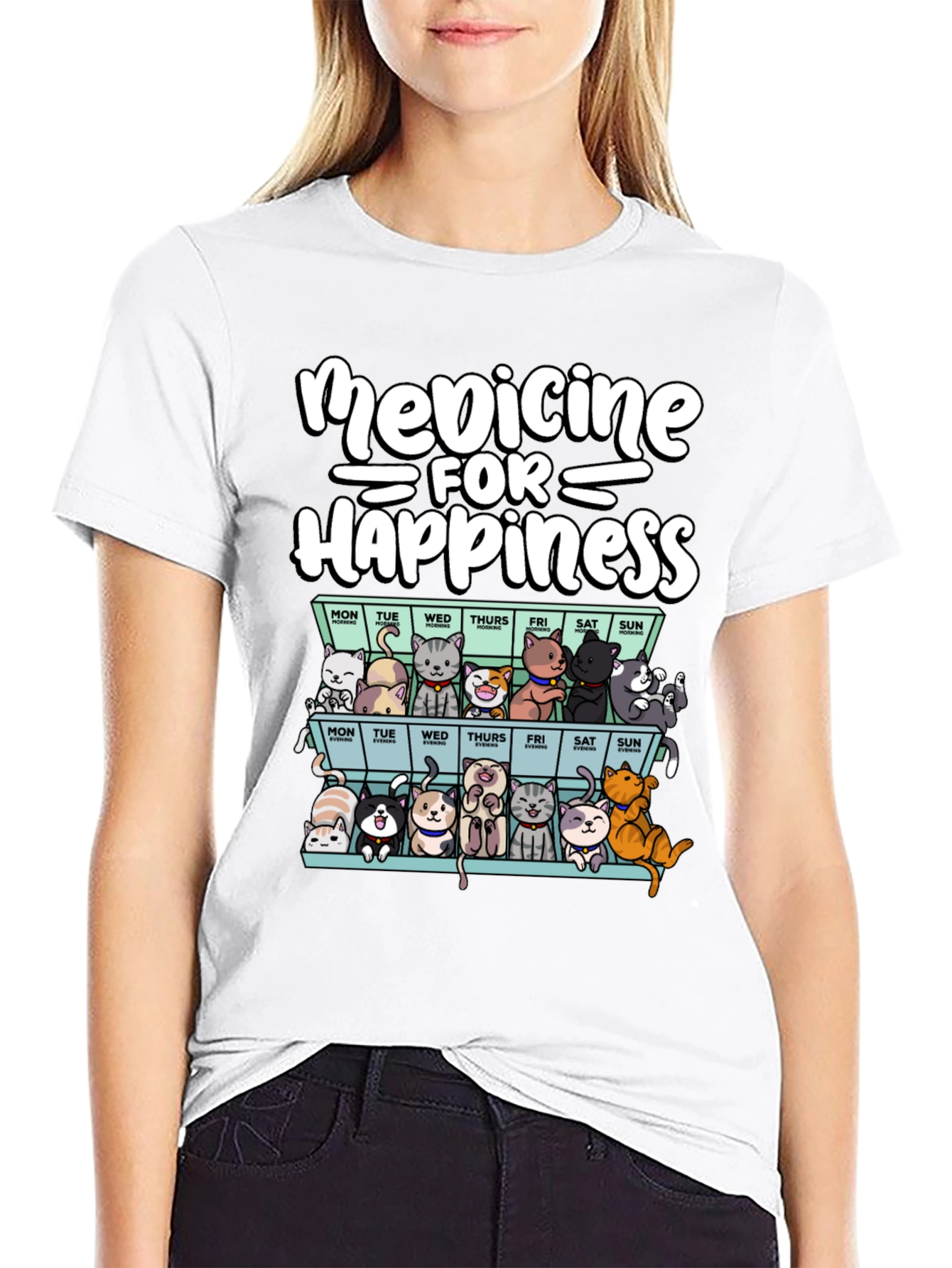 Black Medicine for Happiness Cat T-Shirt view 9