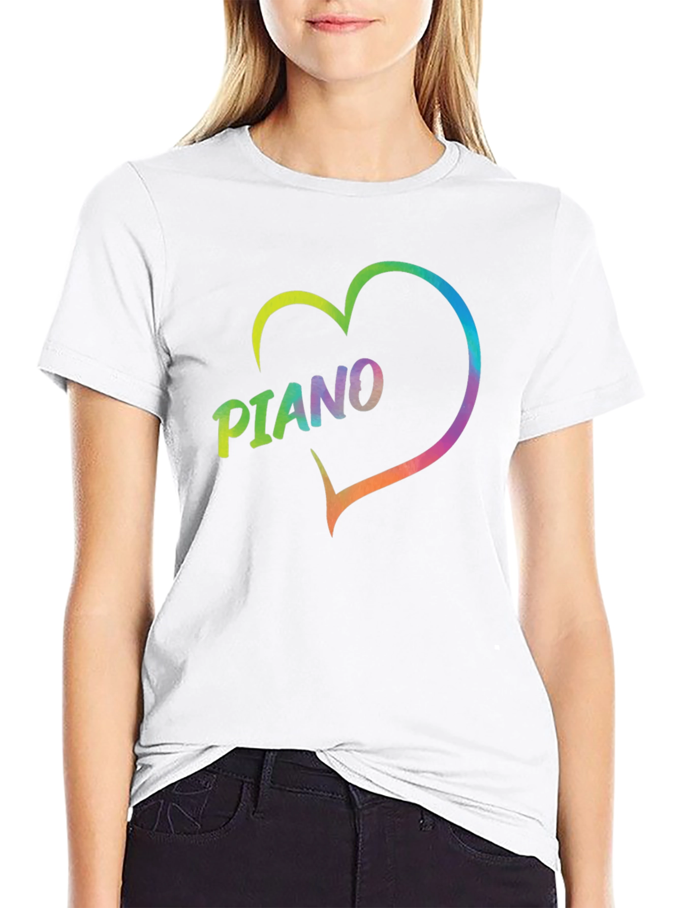 Black Rainbow Piano Heart Graphic T-Shirt - Black view 9