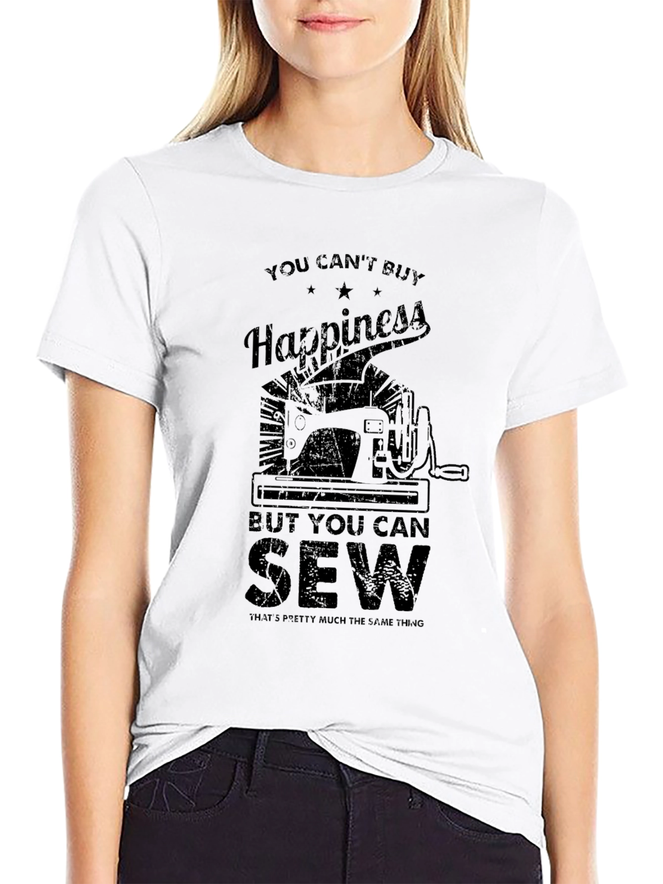 Black Sewing Happiness Graphic T-Shirt view 9