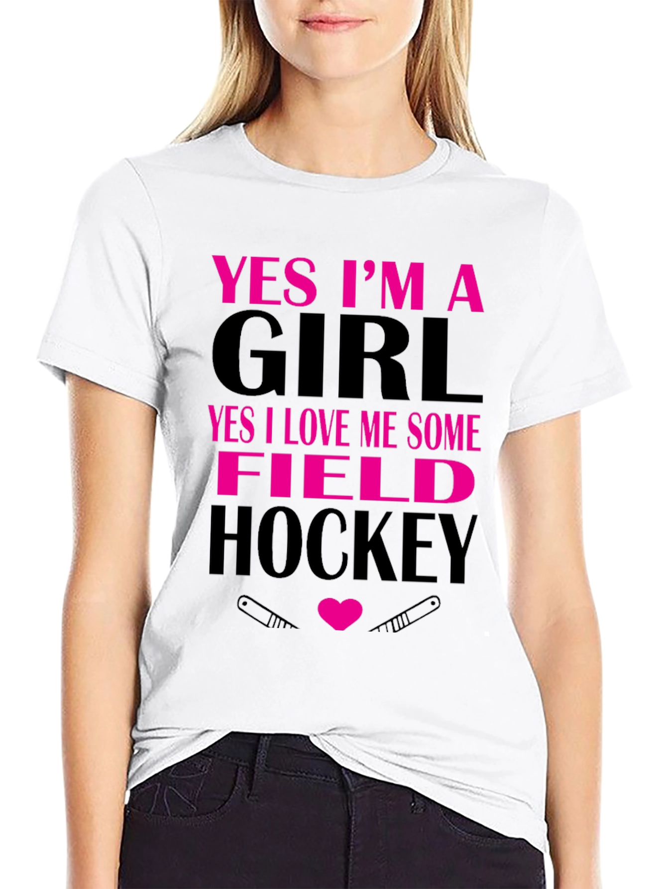 Black Yes I'm a Girl Field Hockey T-Shirt view 9