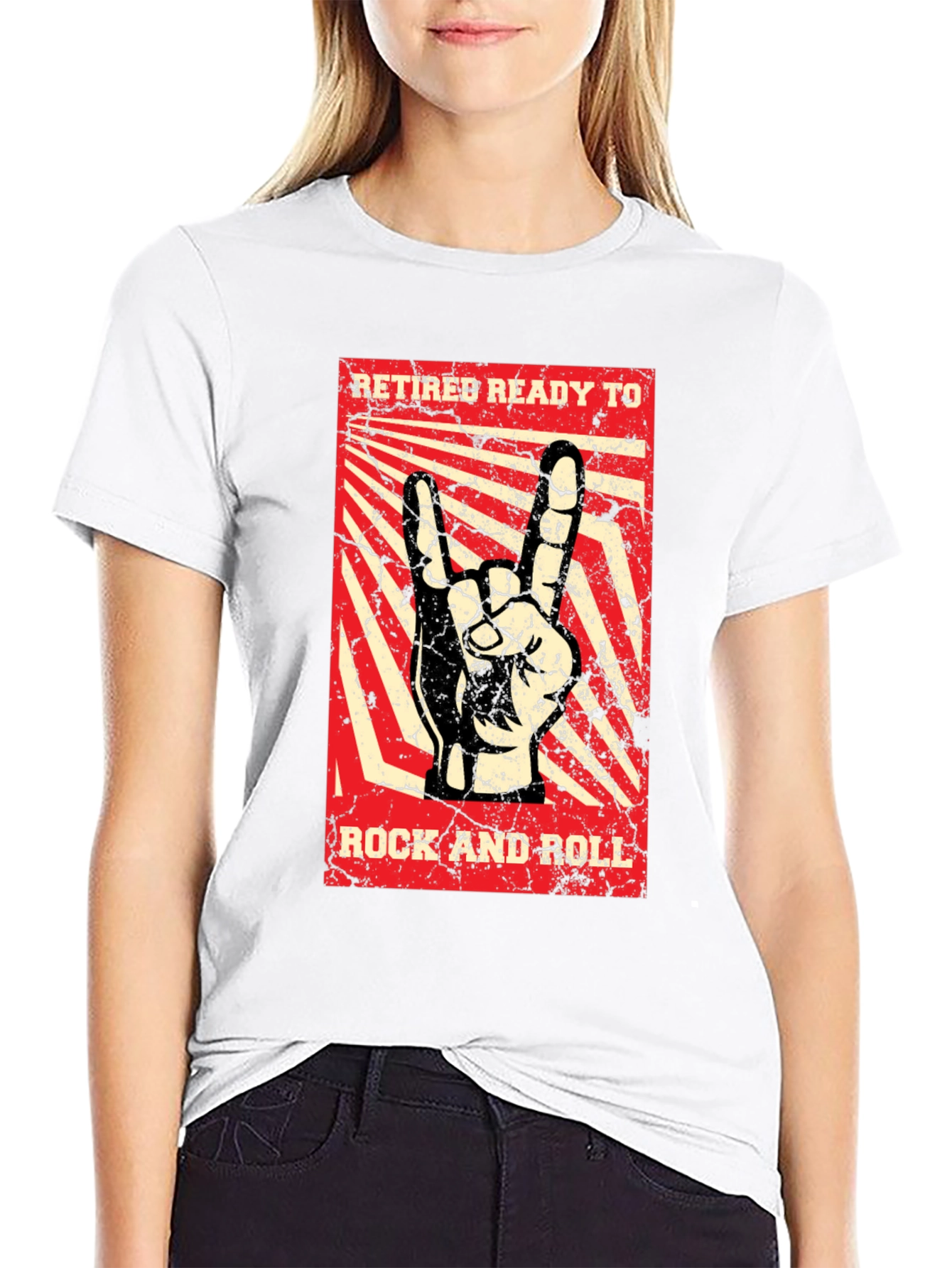Black Retiree Ready to Rock T-Shirt - Rock and Roll Hand Sign view 9