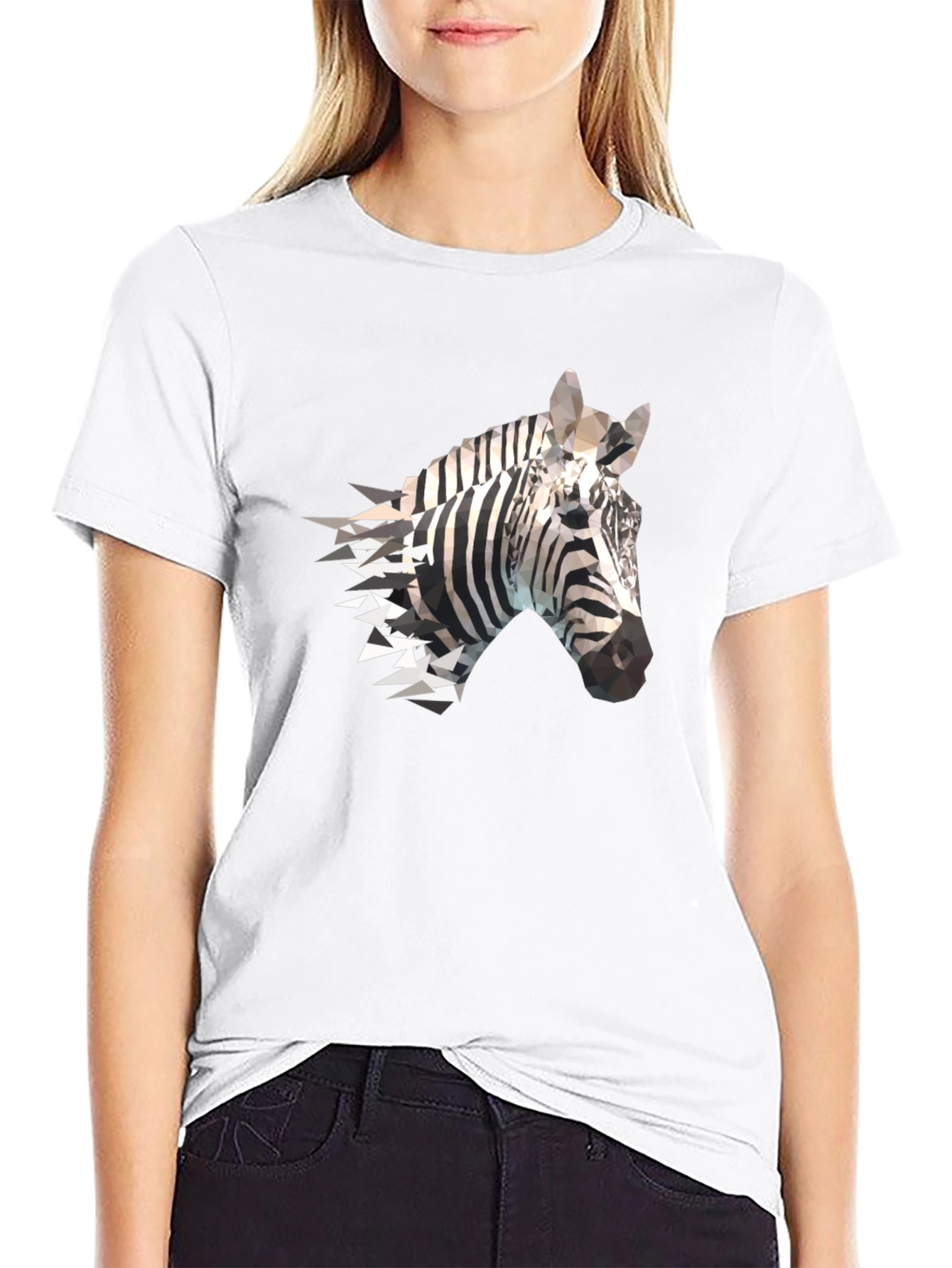 Black Geometric Zebra Print Black T-Shirt view 9