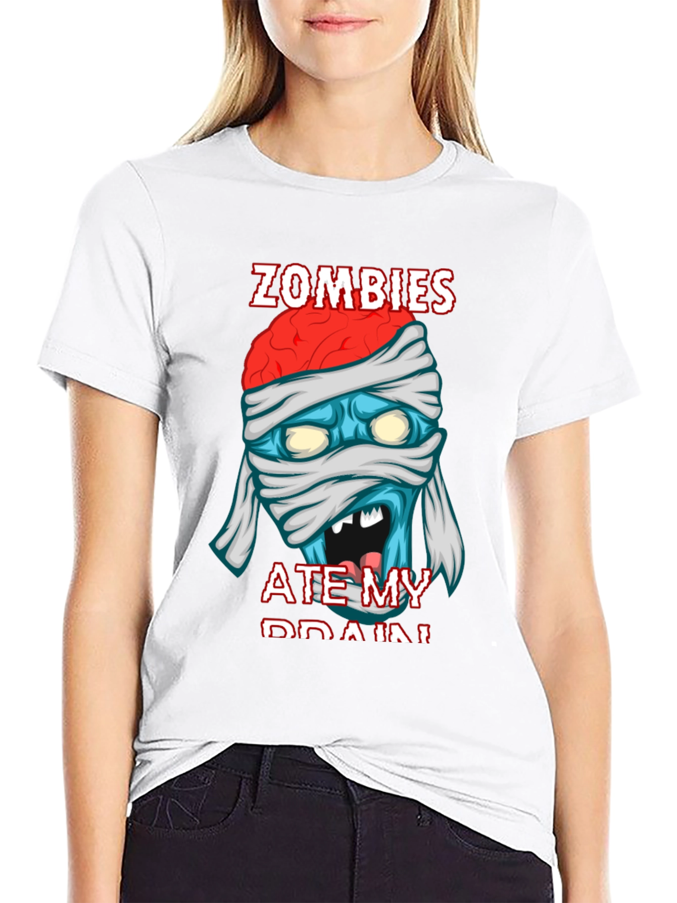 Black Zombies Ate My Brain Funny Graphic T-Shirt view 9