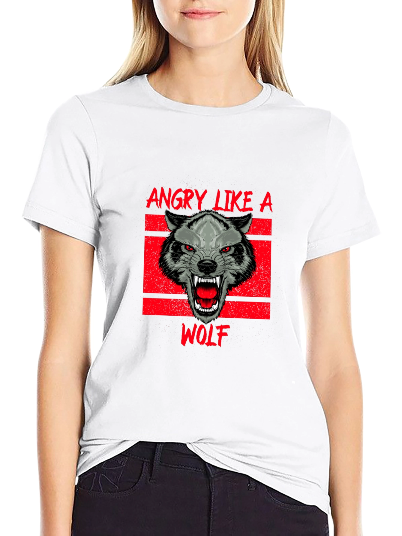 Black Angry Like a Wolf Black T-Shirt view 9