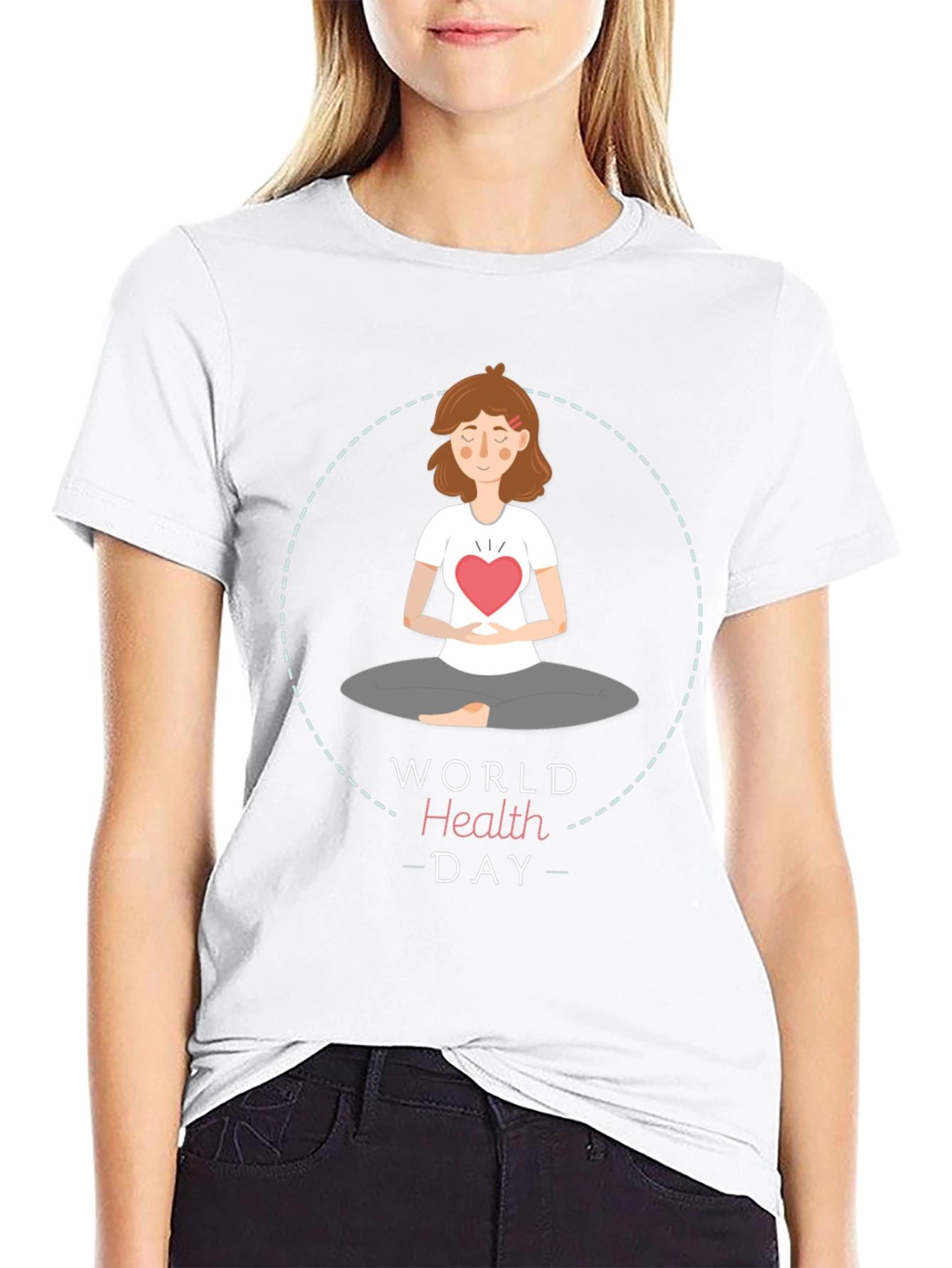 Black World Health Day Meditation T-Shirt - Heart Chakra view 9