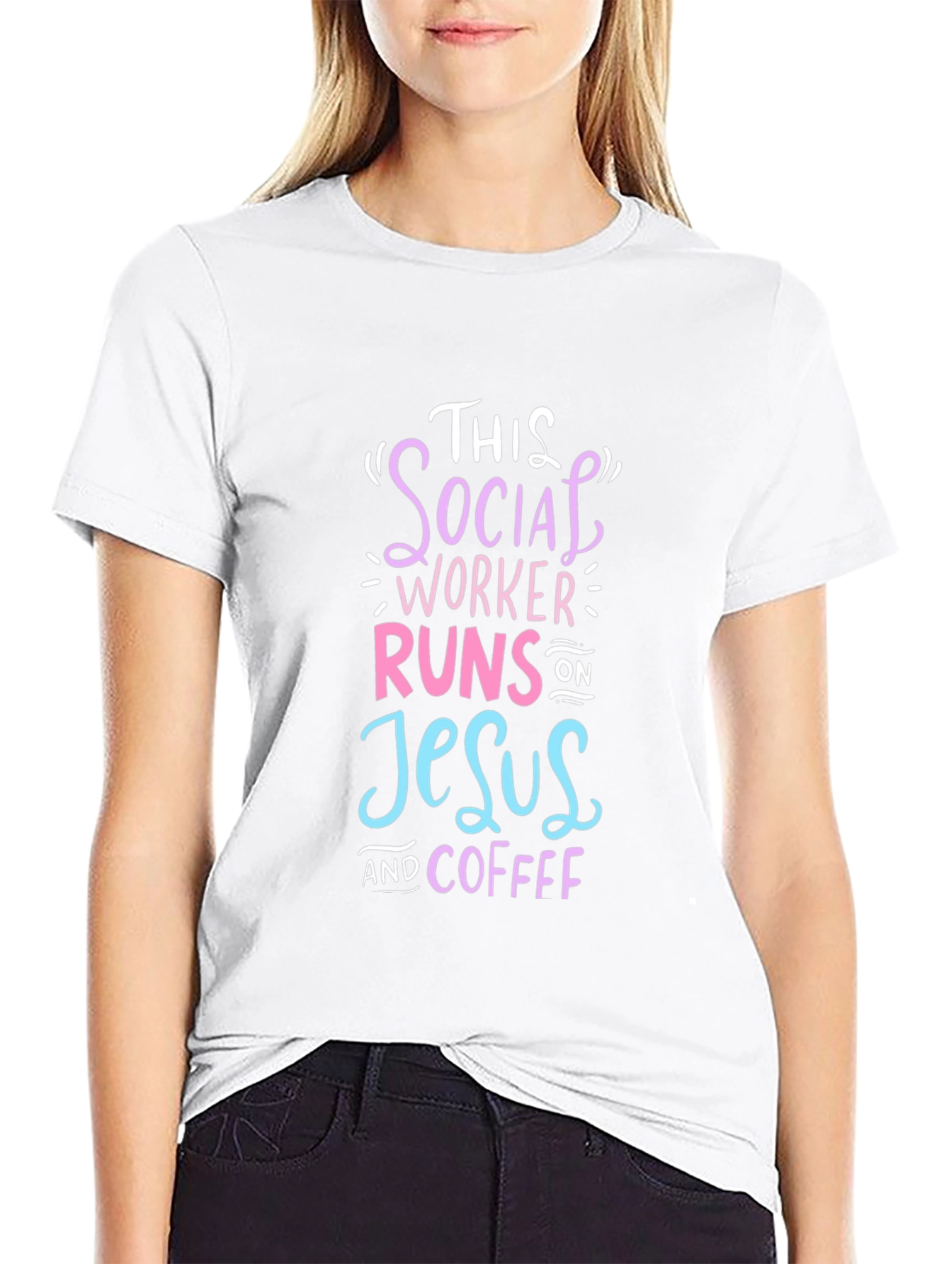 Black Social Worker Runs on Jesus and Coffee T-Shirt view 9