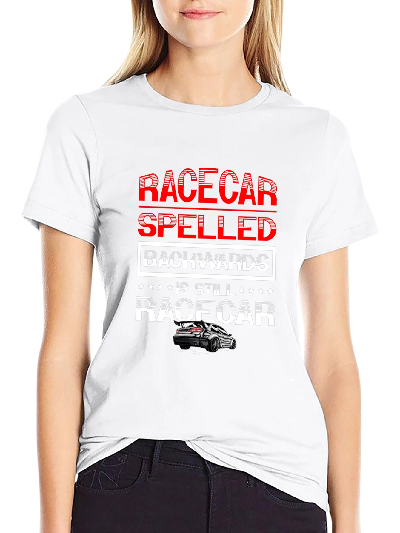 Black Racecar Spelled Backwards T-Shirt - Car Enthusiast Apparel view 9