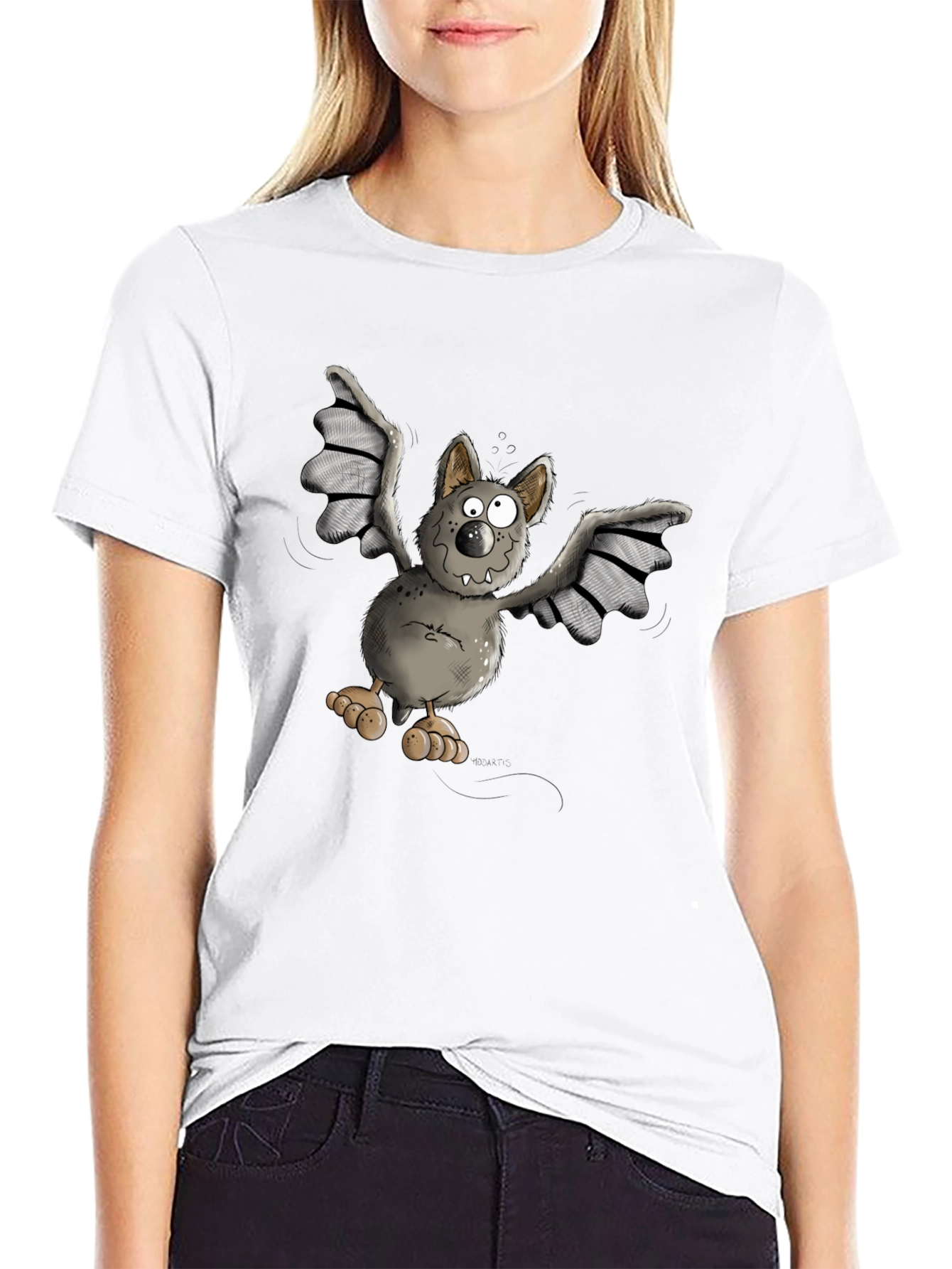 Black Funny Bat Cartoon Graphic T-Shirt view 9
