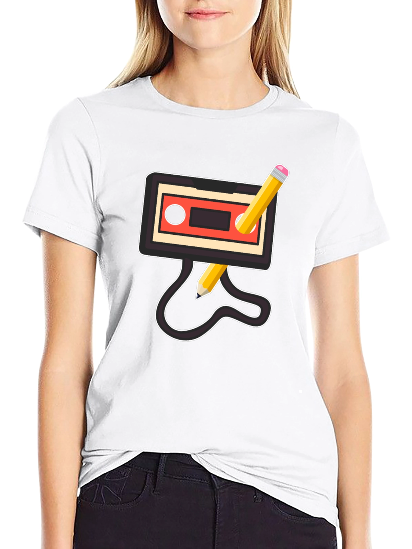 Black Retro Mixtape Pencil T-Shirt view 9