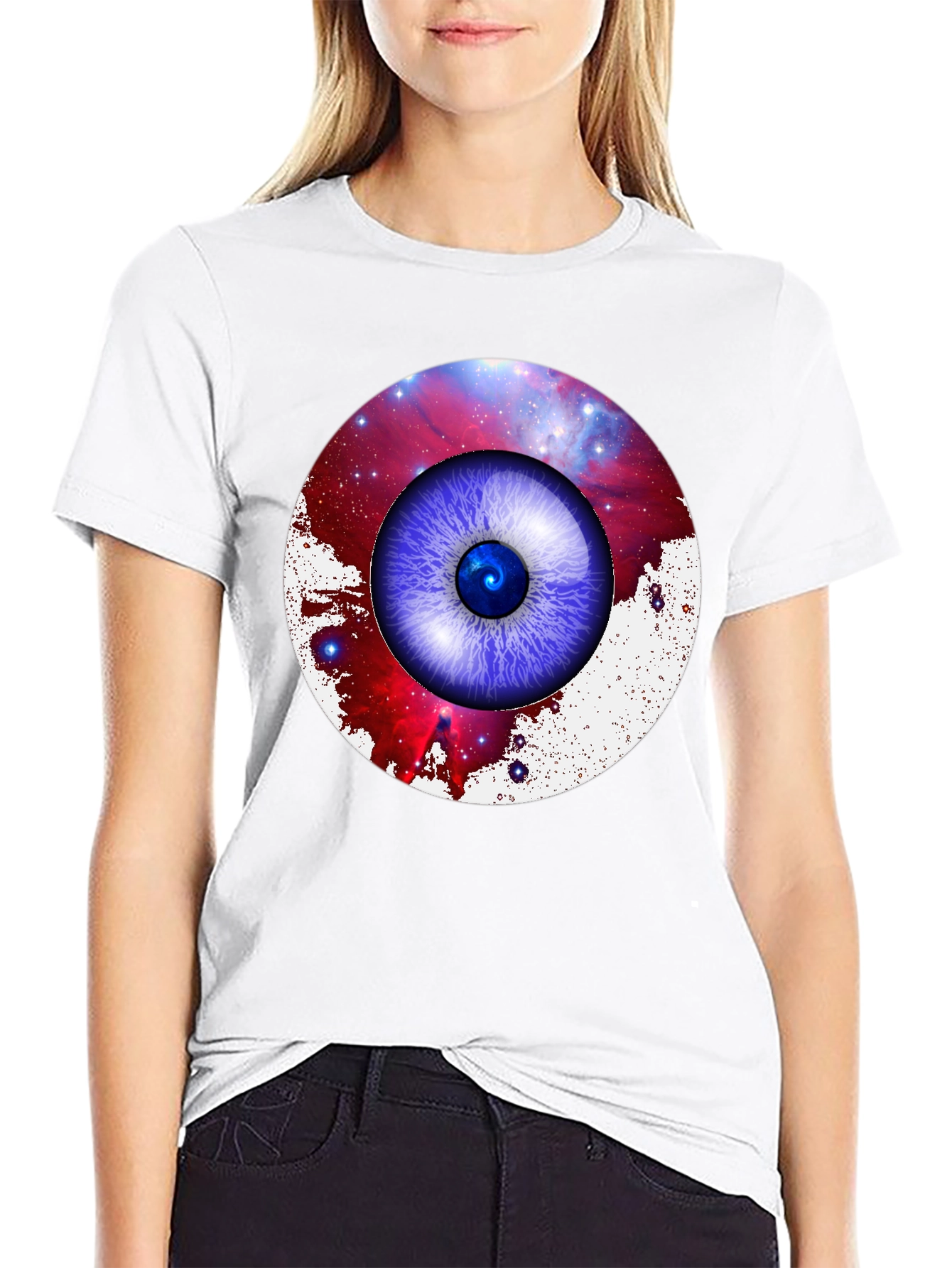 Black Galaxy Eye Graphic Print Crew Neck T-Shirt view 9
