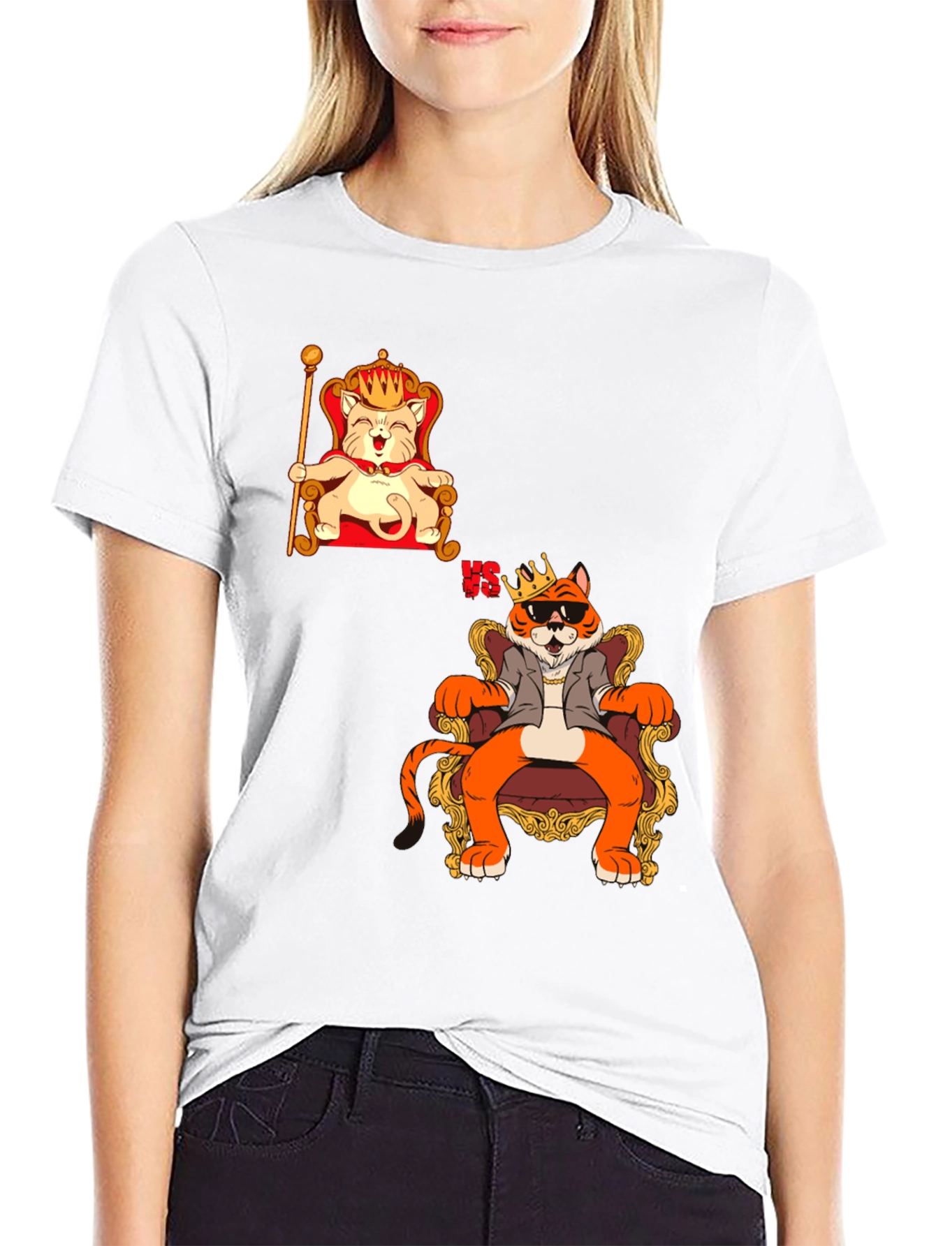 Black King Cat VS King Tiger Black T-Shirt view 9