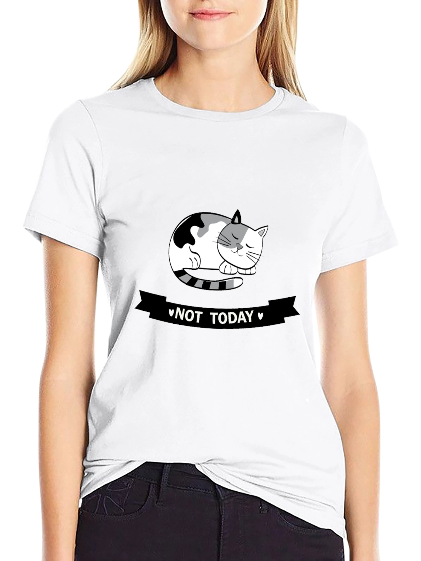 Black Not Today Cat Graphic Tee - Black view 9