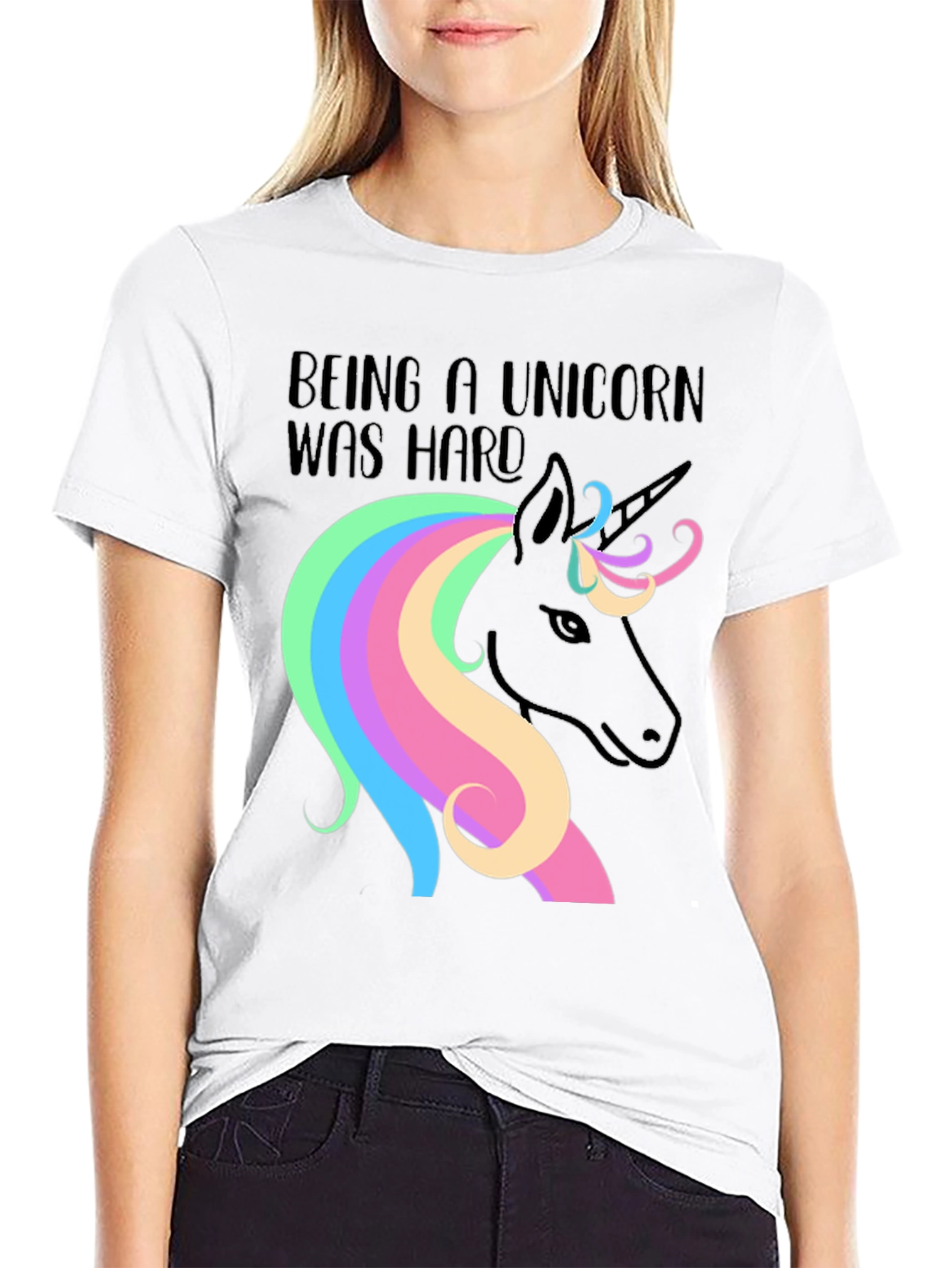 Black Being a Unicorn Was Hard Black Graphic T-Shirt view 9