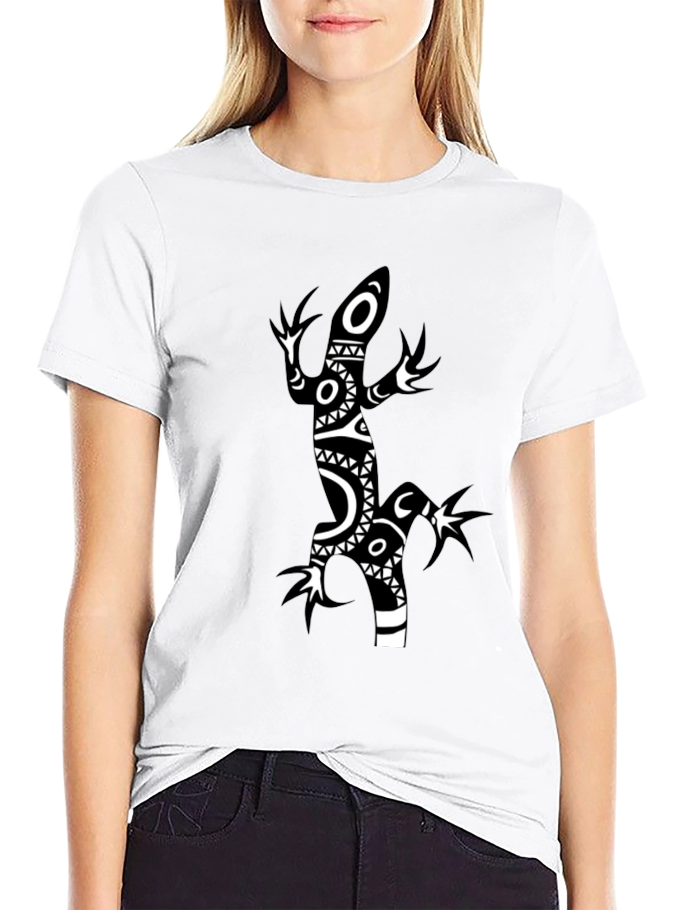 Black Tribal Lizard Black T-Shirt view 9